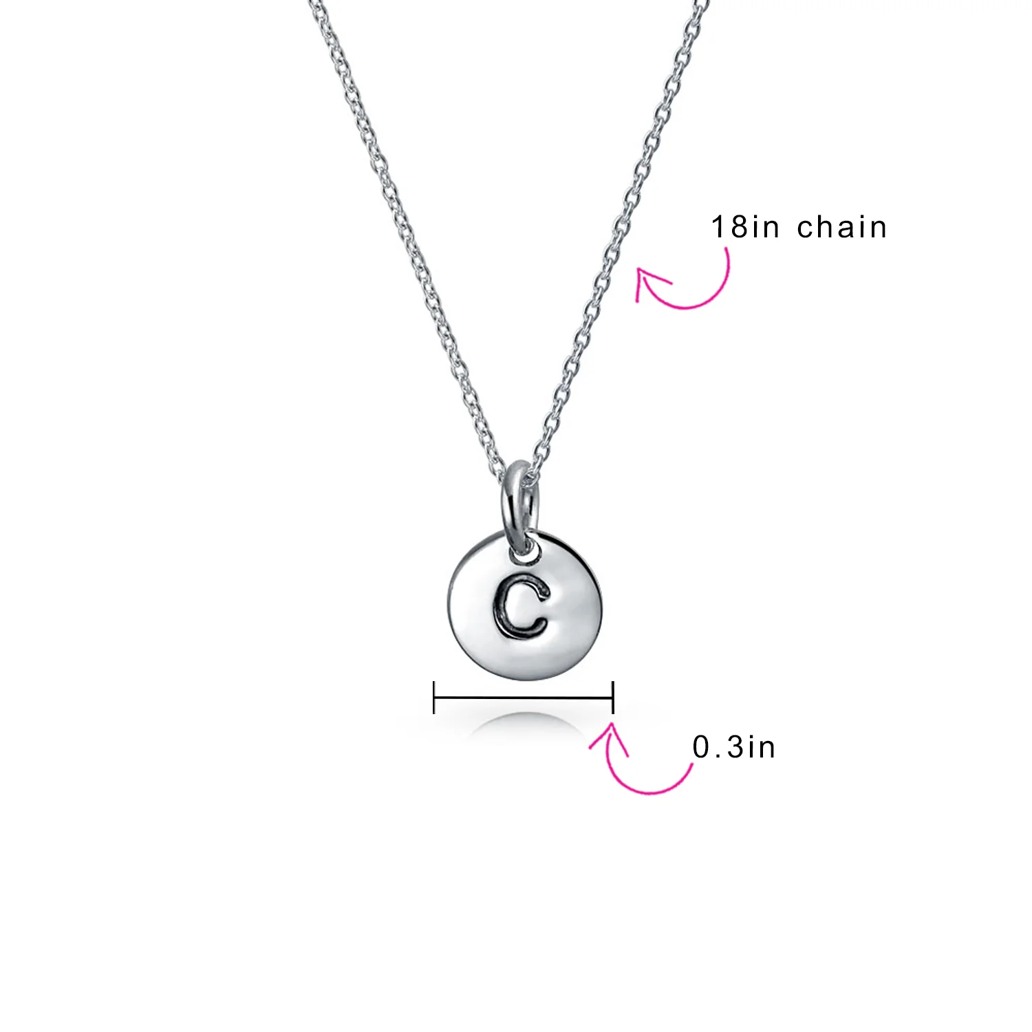 Tiny Minimalist Initial Pendant Necklace Sterling Silver A-Z Alphabet Disc - Image 81