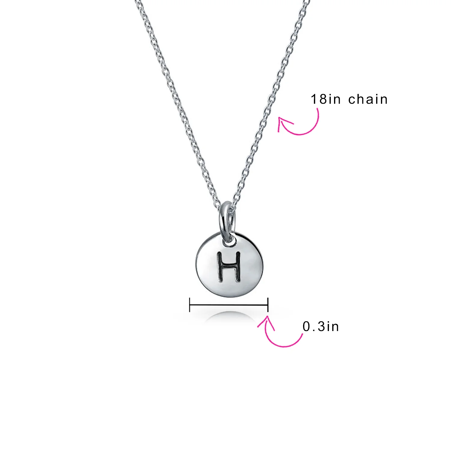 Tiny Minimalist Initial Pendant Necklace Sterling Silver A-Z Alphabet Disc - Image 86