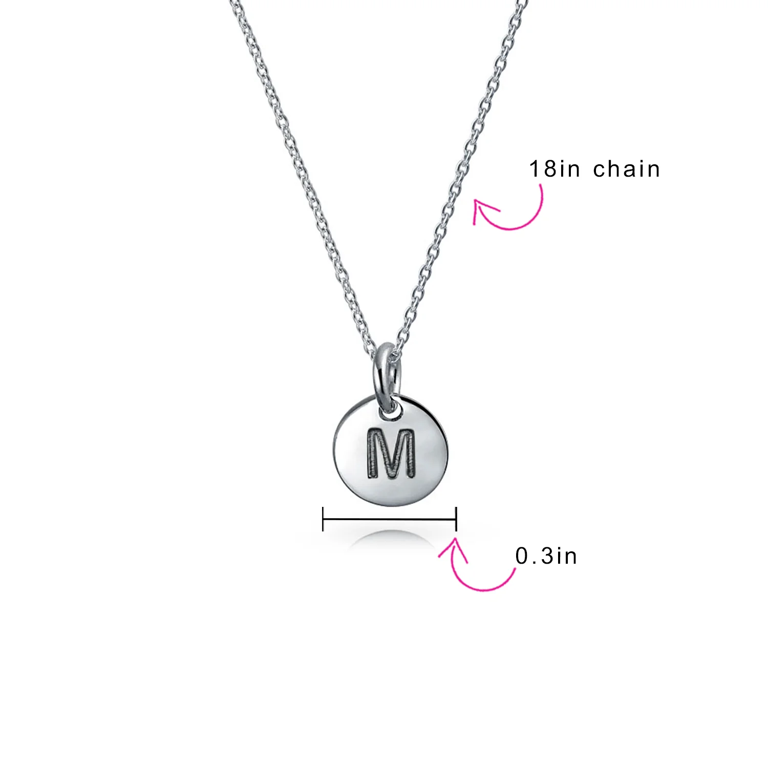 Tiny Minimalist Initial Pendant Necklace Sterling Silver A-Z Alphabet Disc - Image 91