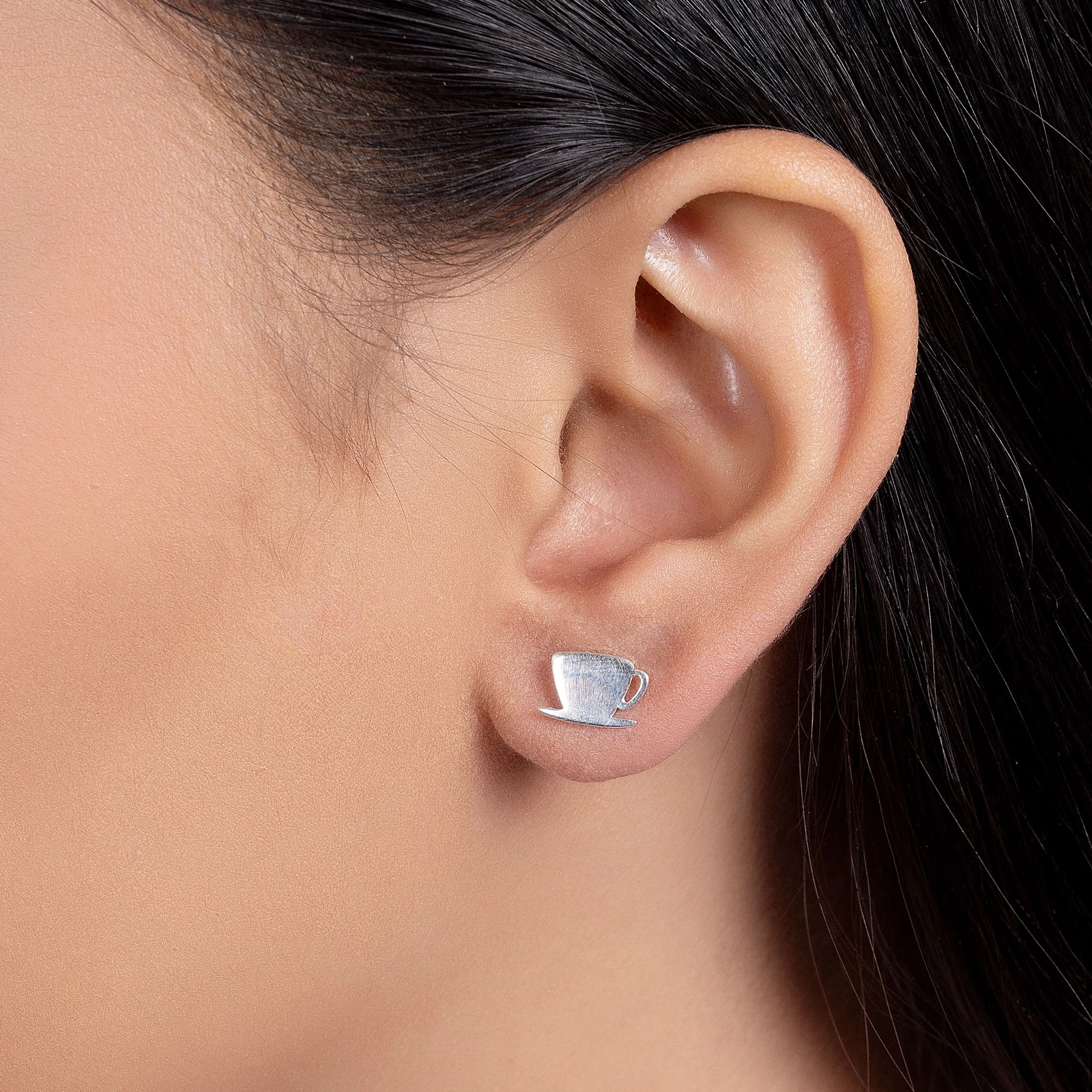 Tiny Food Latte Espresso Cafe Coffee Lover Stud Earrings .925 Sterling Silver - Image 3