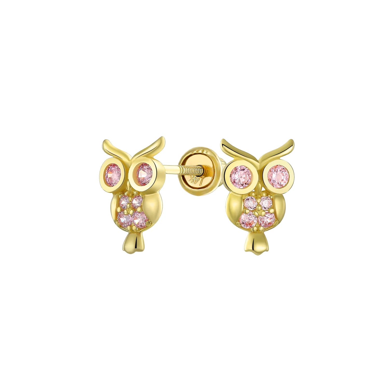 Tiny Pink Sapphire Cubic Zirconia CZ Butterfly Stud Earrings 14K Gold Screw-back
