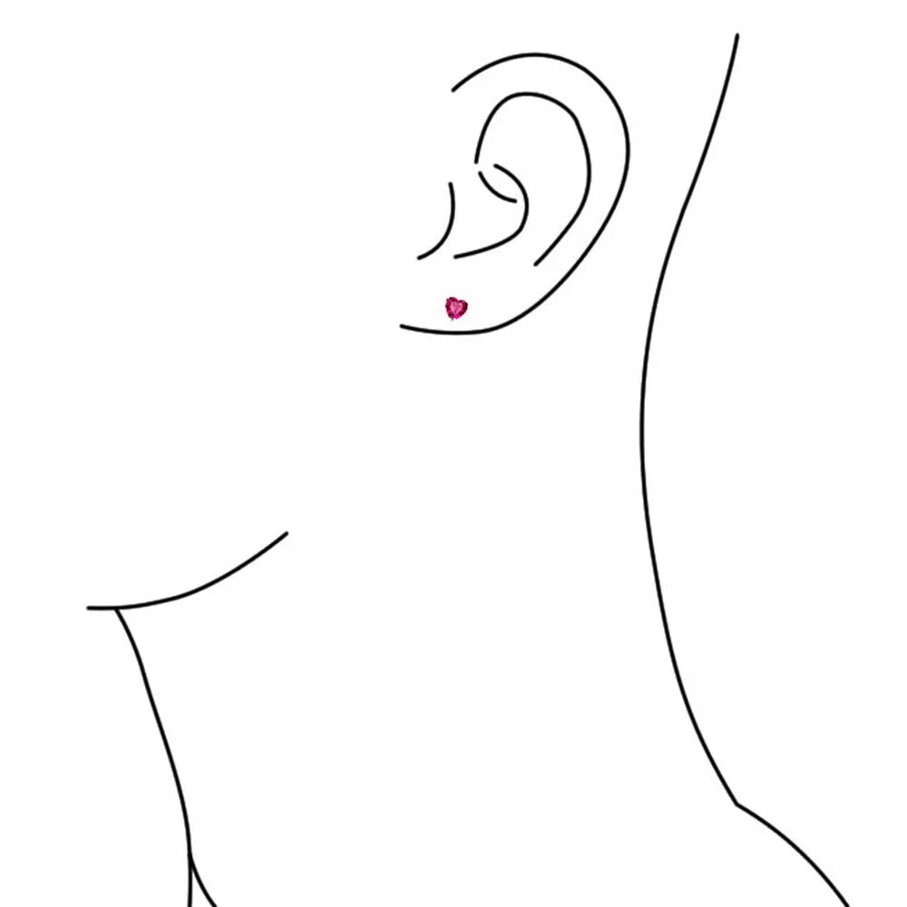 Romantic Tiny Fuchsia Hot Pink CZ Cubic Zirconia Heart Stud Earrings .925 Sterling Silver - Image 3