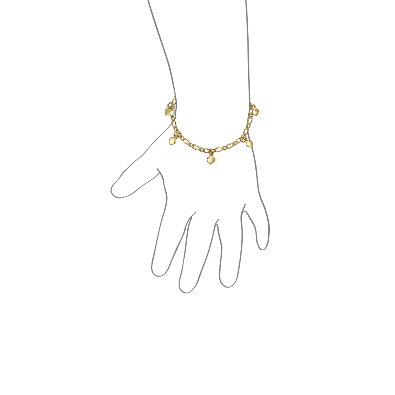 Tiny Simple Dangling Hearts Charm Bracelet For Small Wrists 5 Inch Gold Plated - Image 3