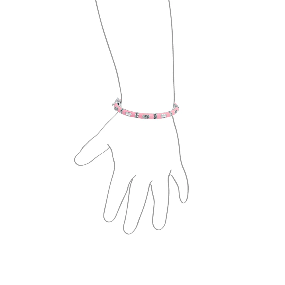 Tiny Bangle Bracelet Pink Enamel CZ Pave Hearts Silver Plated Small Wrist 6 Inch - Image 3