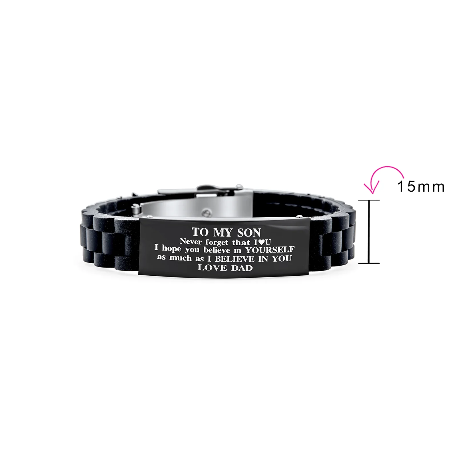 To My Son Inspirational ID Bracelet Stainless Steel Black Silicone Wristband - Image 4