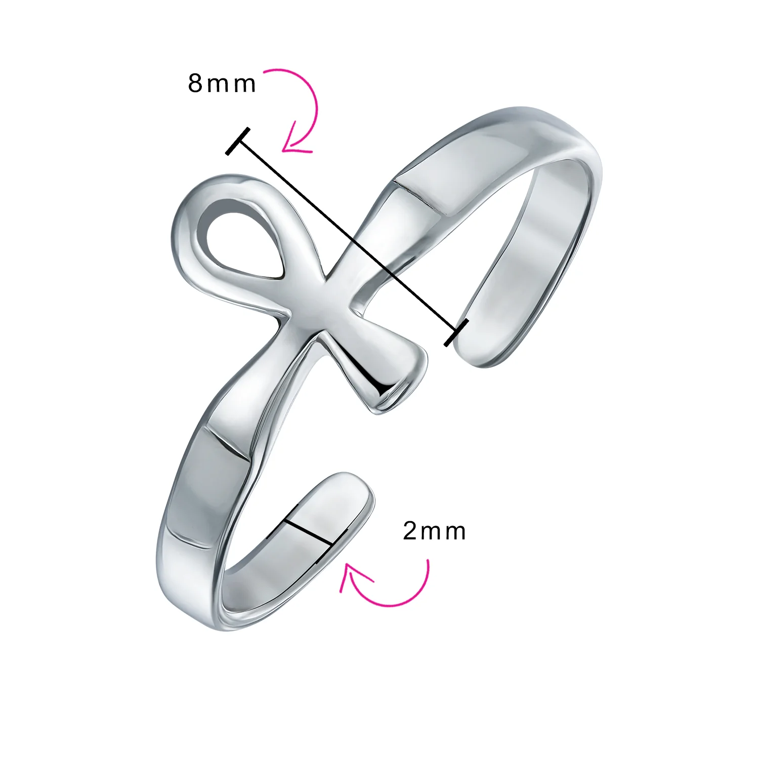 Religious Spiritual Egyptian Ankh Cross Sterling Silver Midi Toe Ring - Image 4