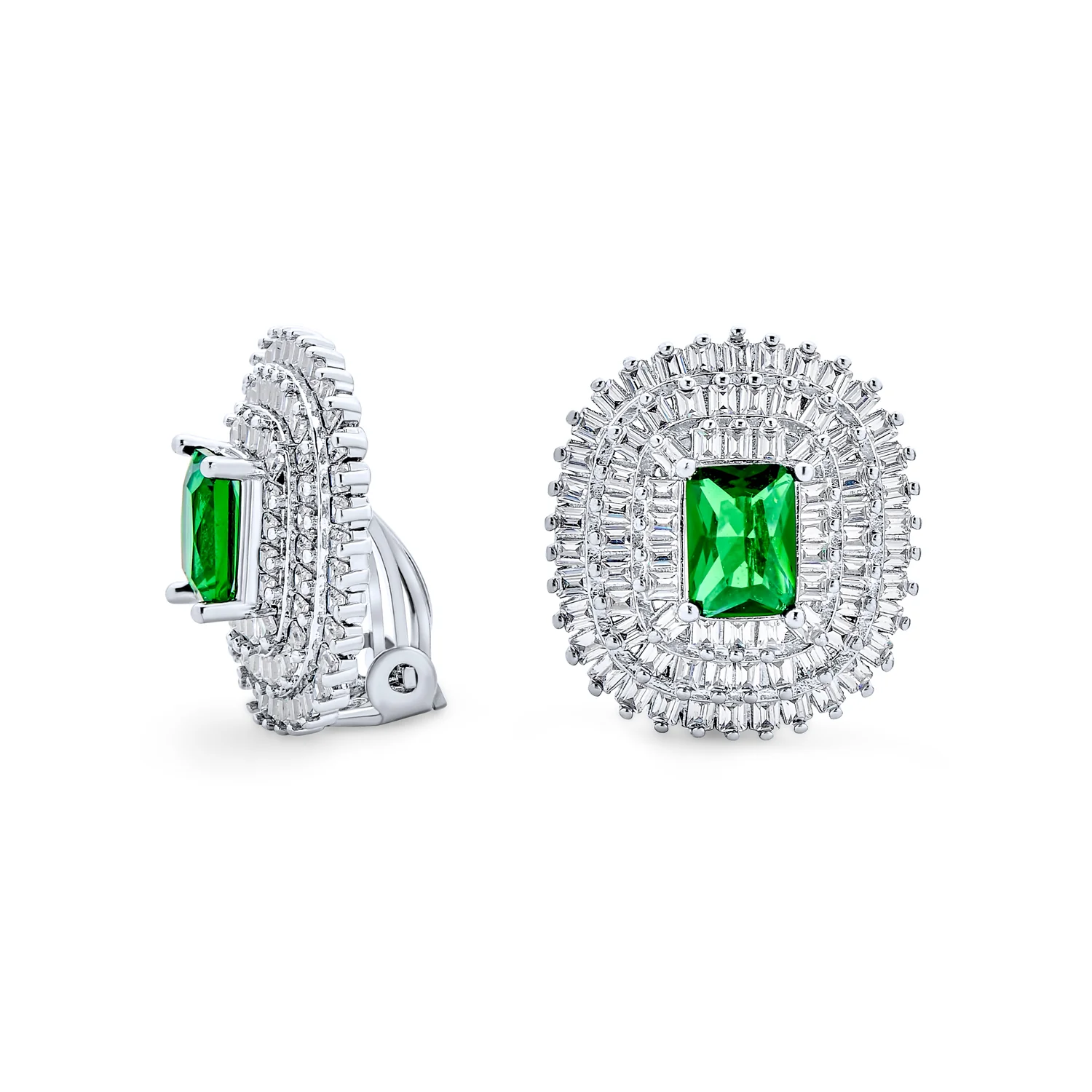 Art Deco Simulated Emerald Clip-On Earrings Non-Pierced Ears