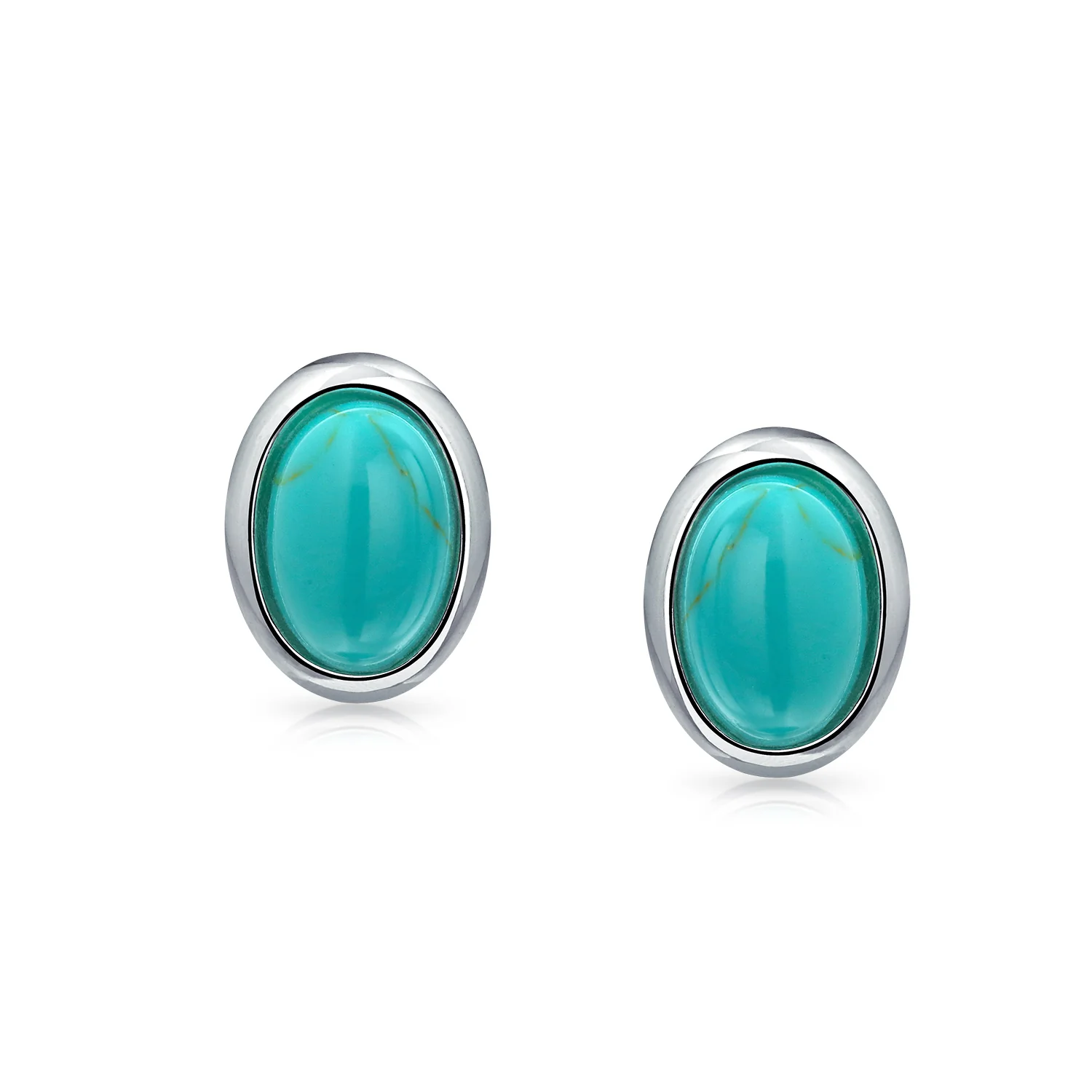 Onyx Turquoise Bezel Set Dome Button Oval Stud Earrings Gold Plated Sterling Silver - Image 4