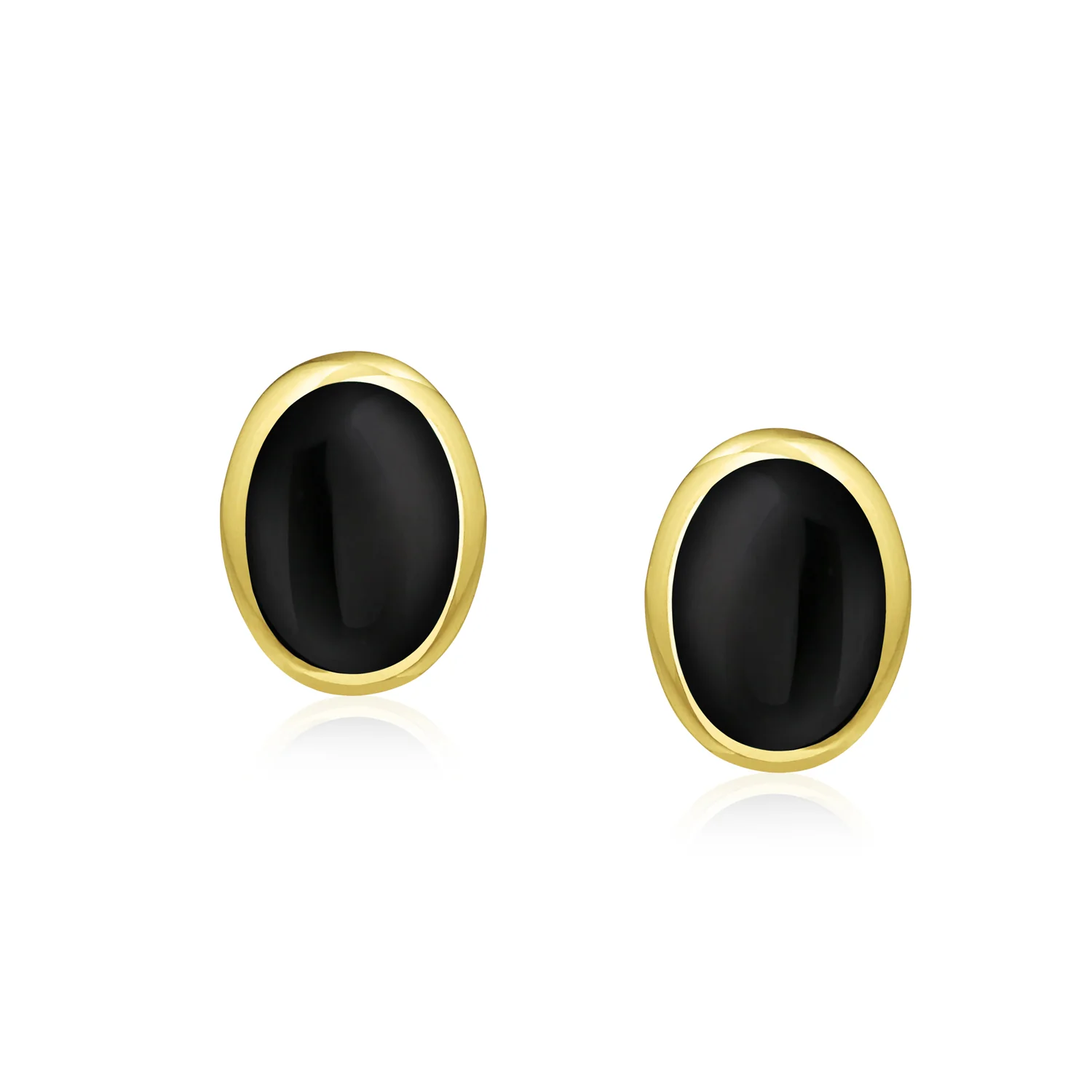 Onyx Turquoise Bezel Set Dome Button Oval Stud Earrings Gold Plated Sterling Silver - Image 5