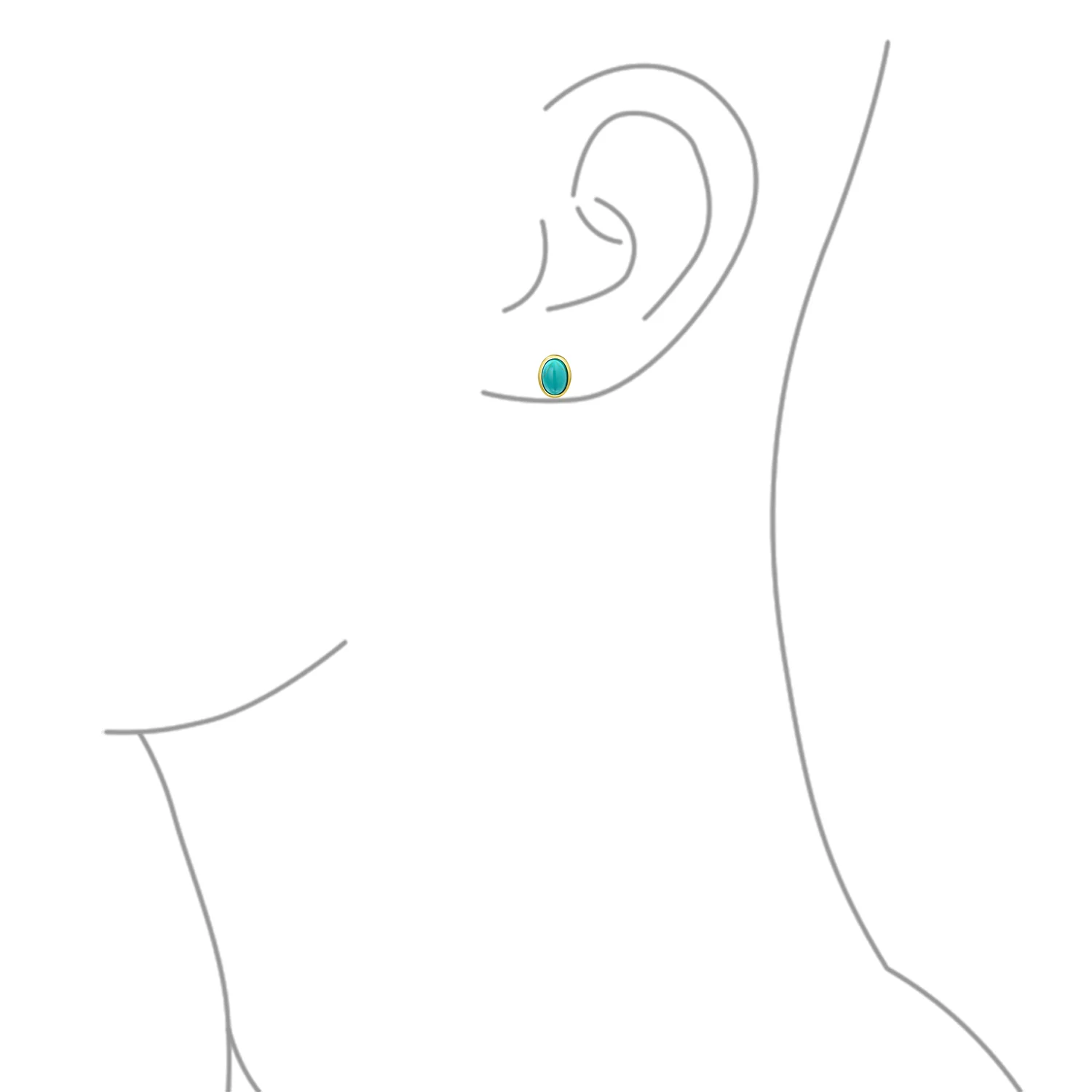 Onyx Turquoise Bezel Set Dome Button Oval Stud Earrings Gold Plated Sterling Silver - Image 9
