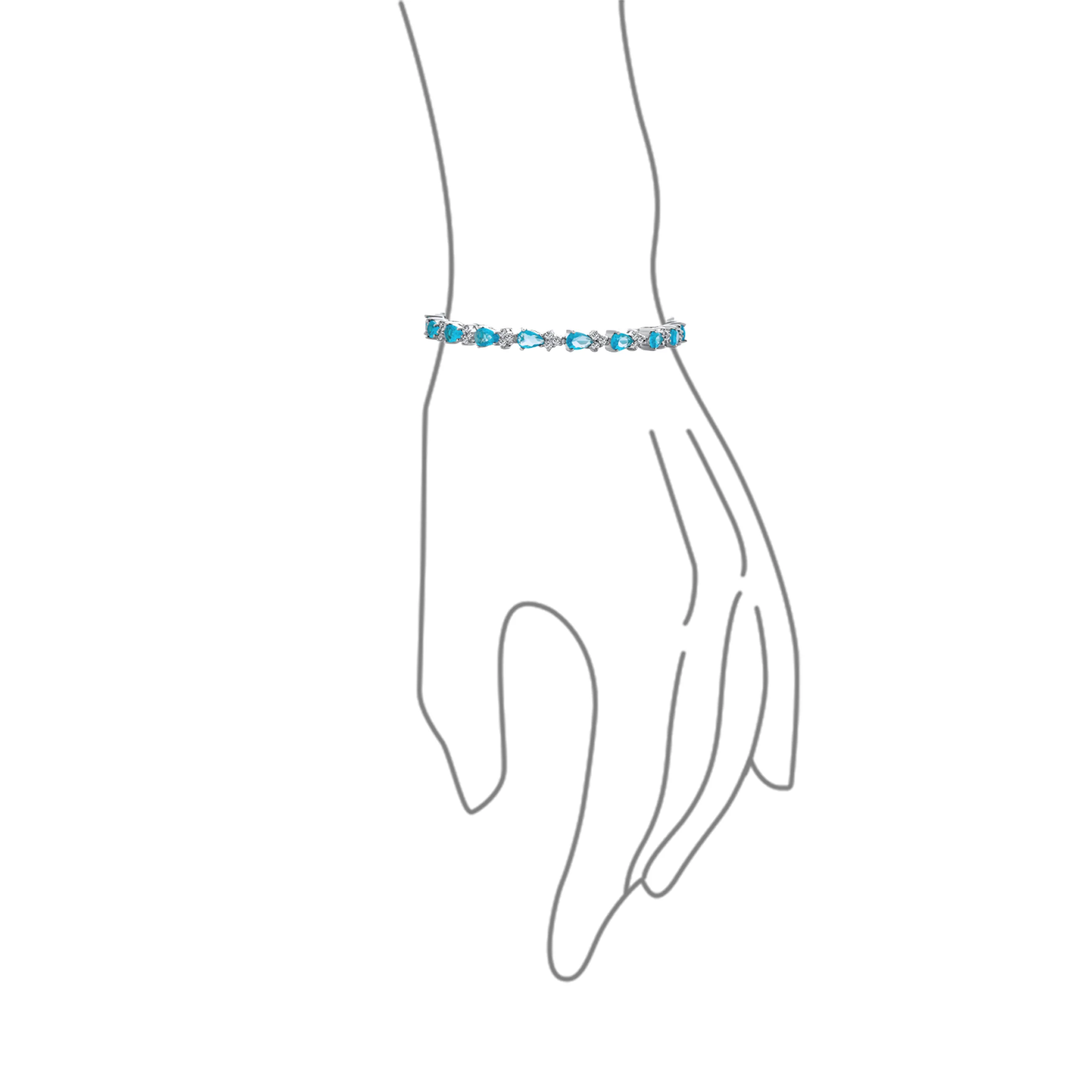 Traditional Bridal Jewelry CZ Pear Shape Blue Aquamarine Tennis Bracelet 7 Inch - Image 3