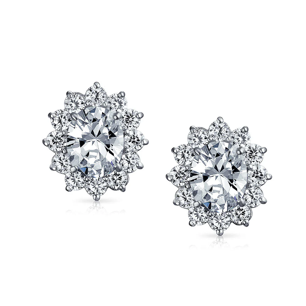 Traditional Bridal CZ Halo Oval Stud Clip-On Earrings for Non-Pierced Ears - Image 11