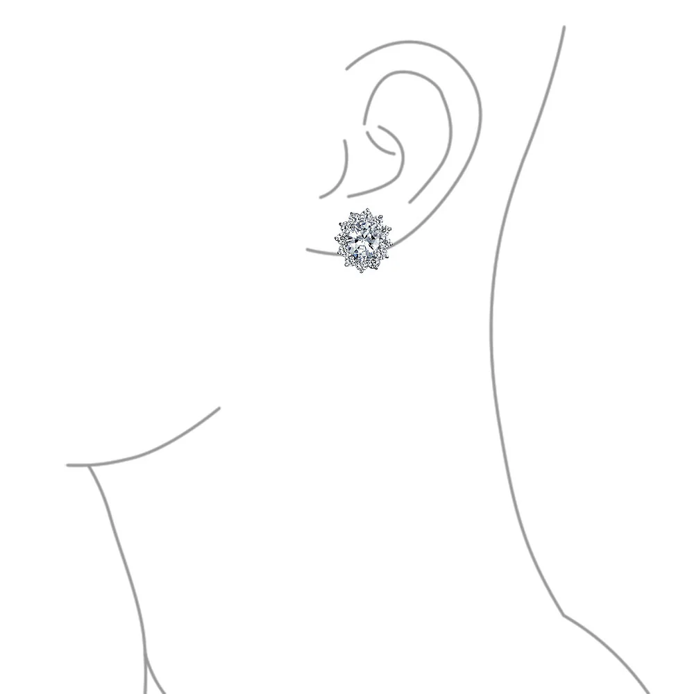 Traditional Bridal CZ Halo Oval Stud Clip-On Earrings for Non-Pierced Ears - Image 20