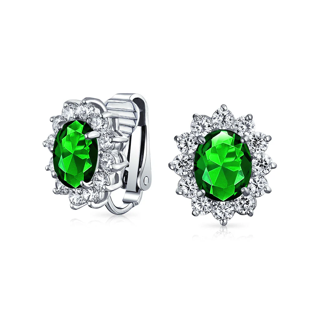 Traditional Bridal CZ Halo Oval Stud Clip-On Earrings for Non-Pierced Ears - Image 3