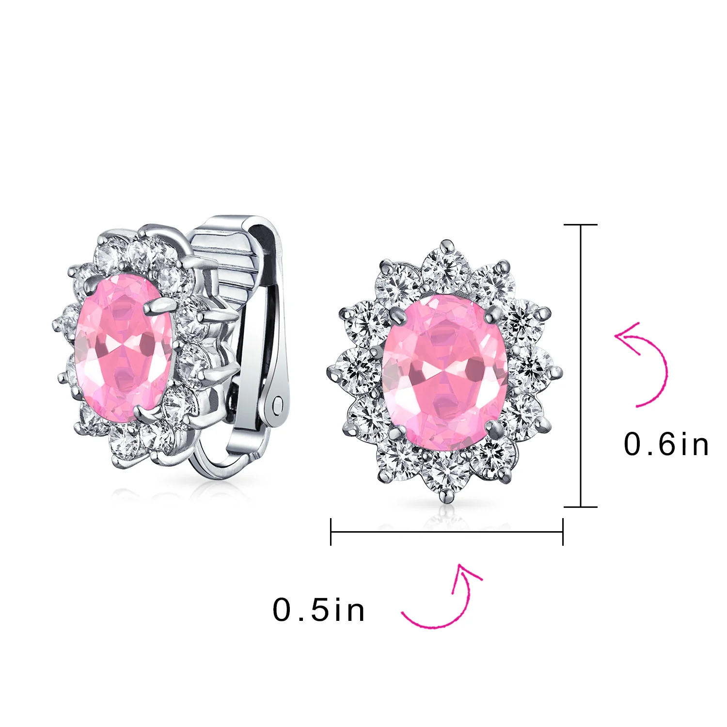 Traditional Bridal CZ Halo Oval Stud Clip-On Earrings for Non-Pierced Ears - Image 35