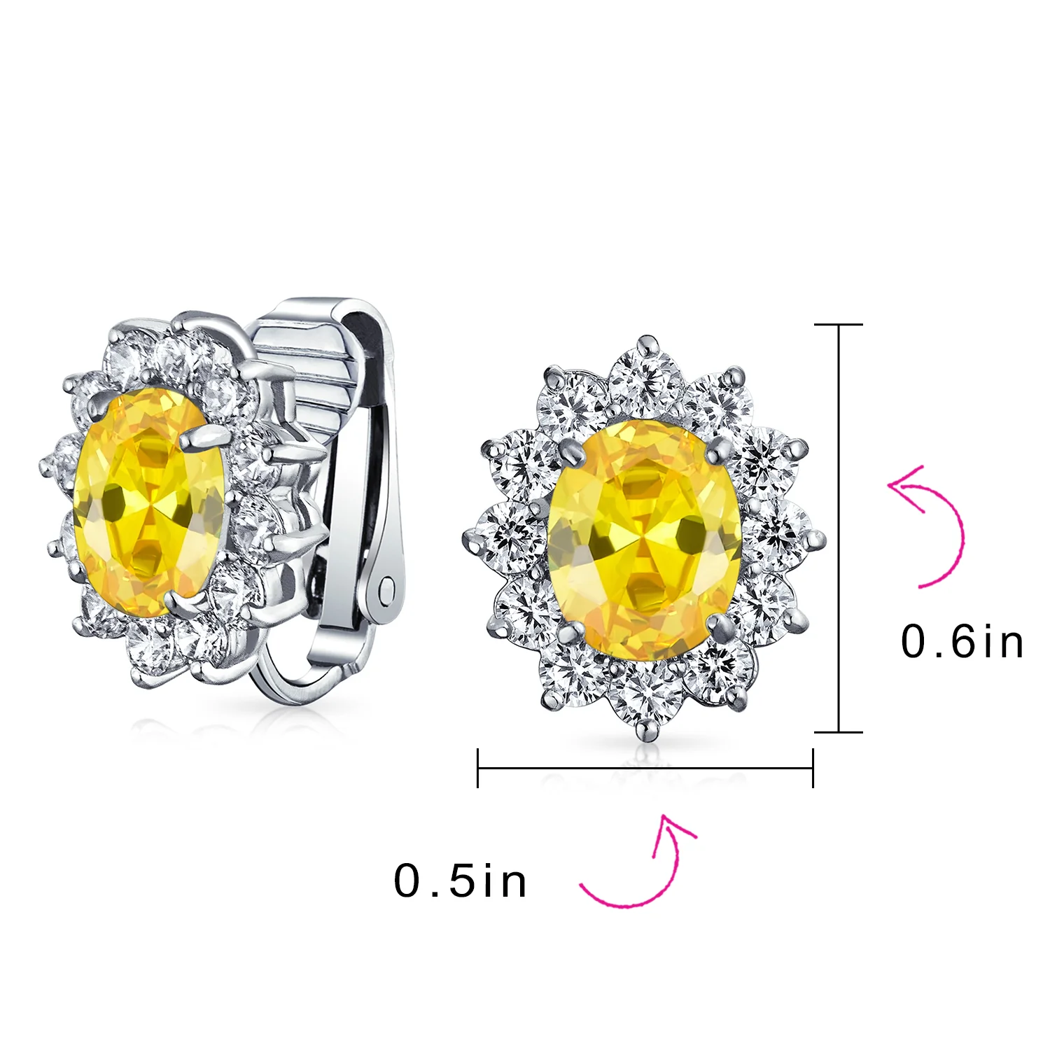 Traditional Bridal CZ Halo Oval Stud Clip-On Earrings for Non-Pierced Ears - Image 36