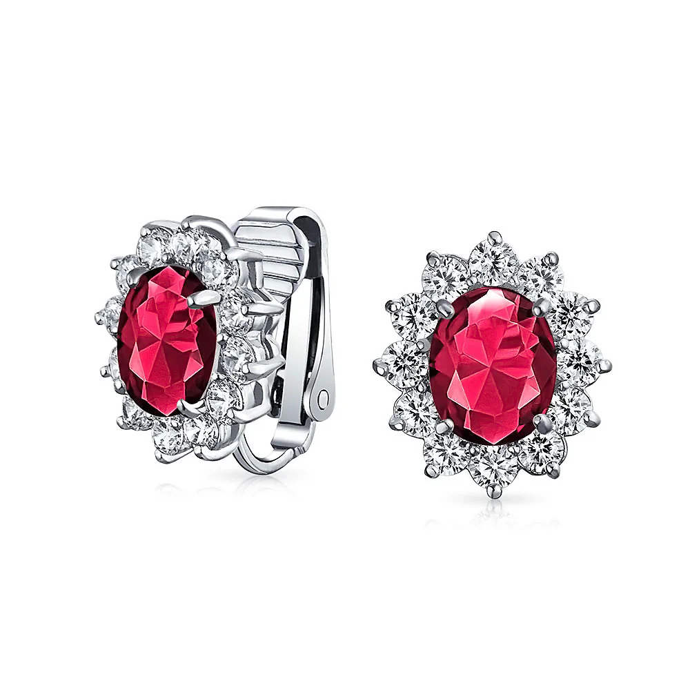 Traditional Bridal CZ Halo Oval Stud Clip-On Earrings for Non-Pierced Ears - Image 4