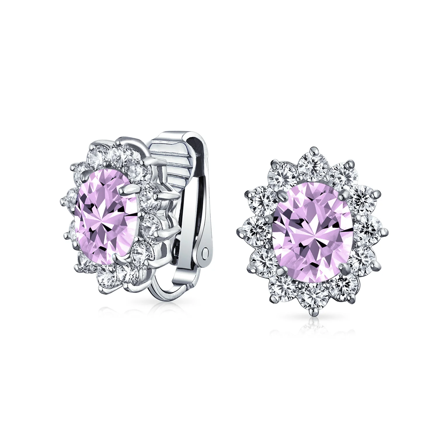 Traditional Bridal CZ Halo Oval Stud Clip-On Earrings for Non-Pierced Ears - Image 5