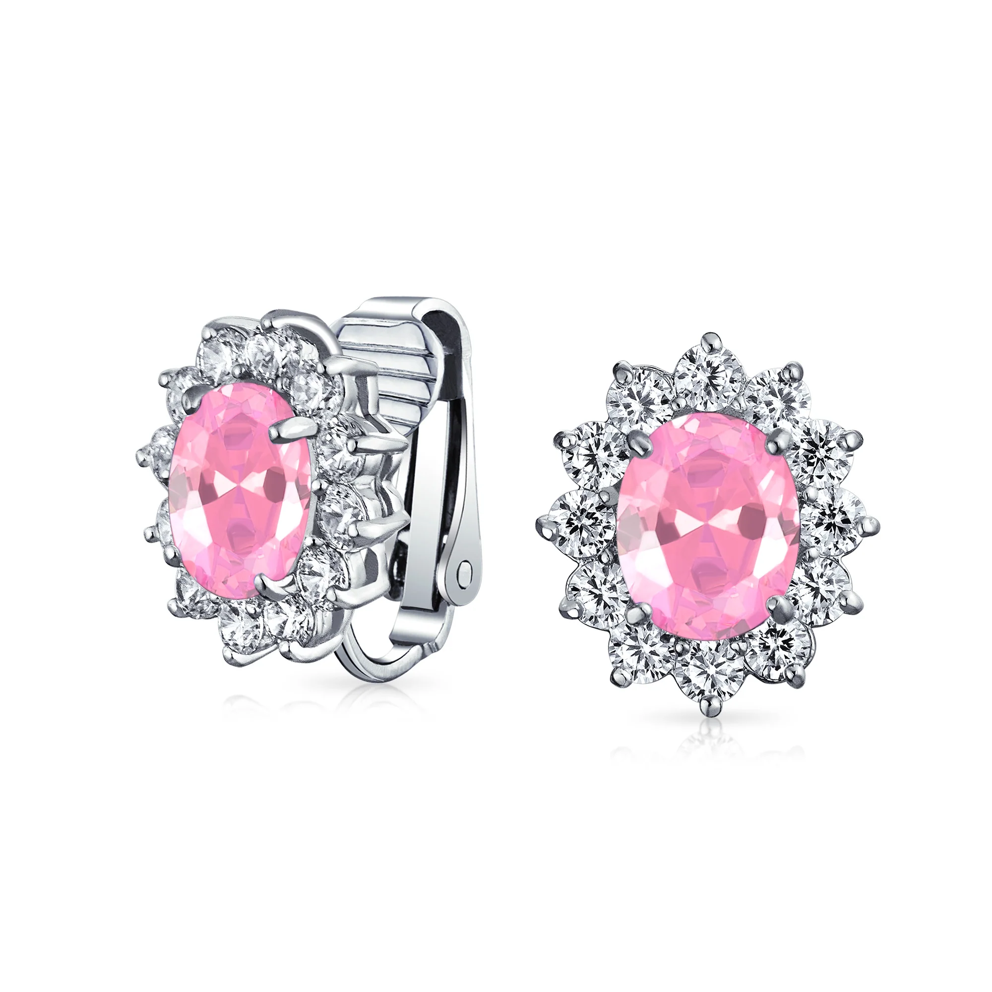 Traditional Bridal CZ Halo Oval Stud Clip-On Earrings for Non-Pierced Ears - Image 8