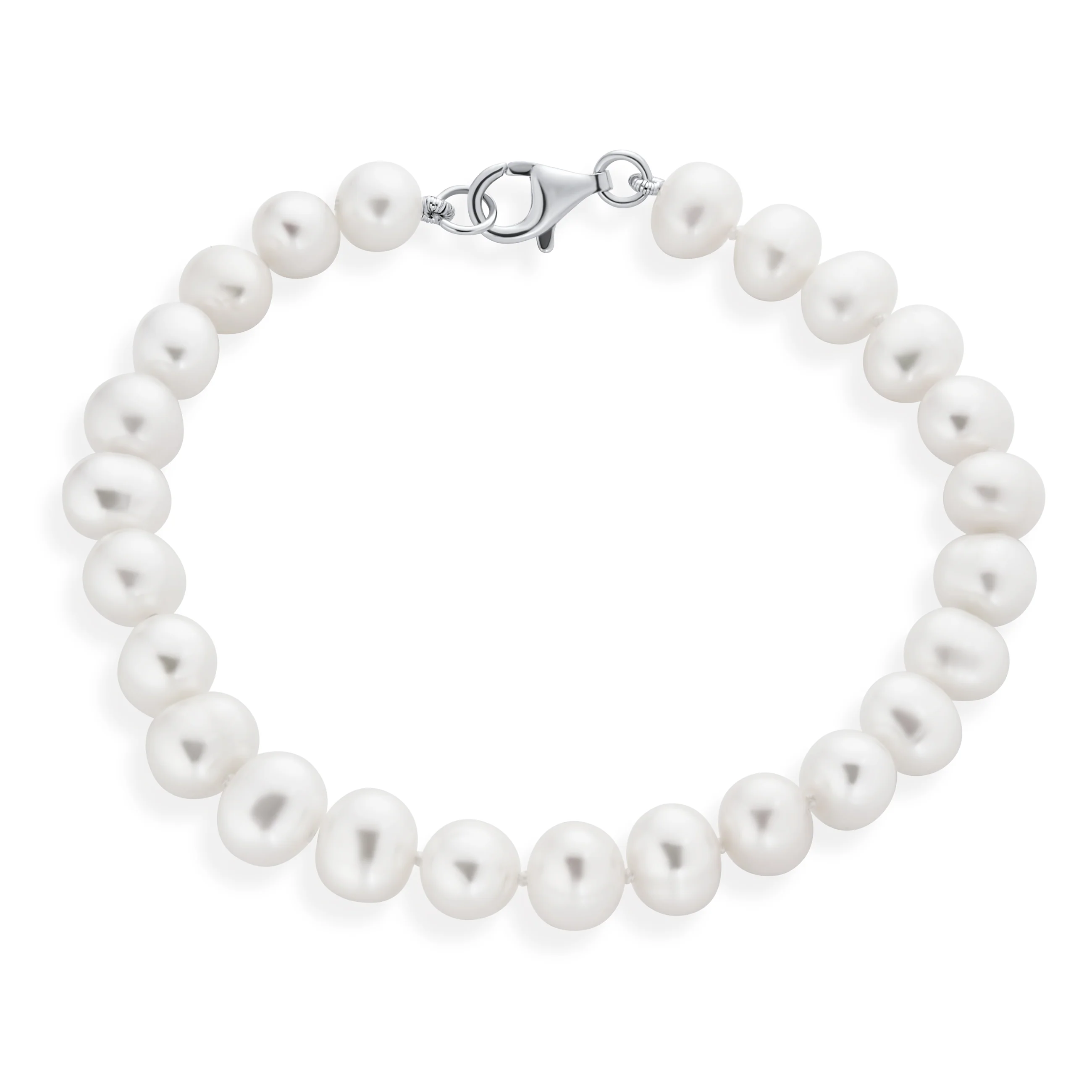 Classic Hand Knotted 8MM White Freshwater Cultured Pearl Strand Bracelet - Image 2