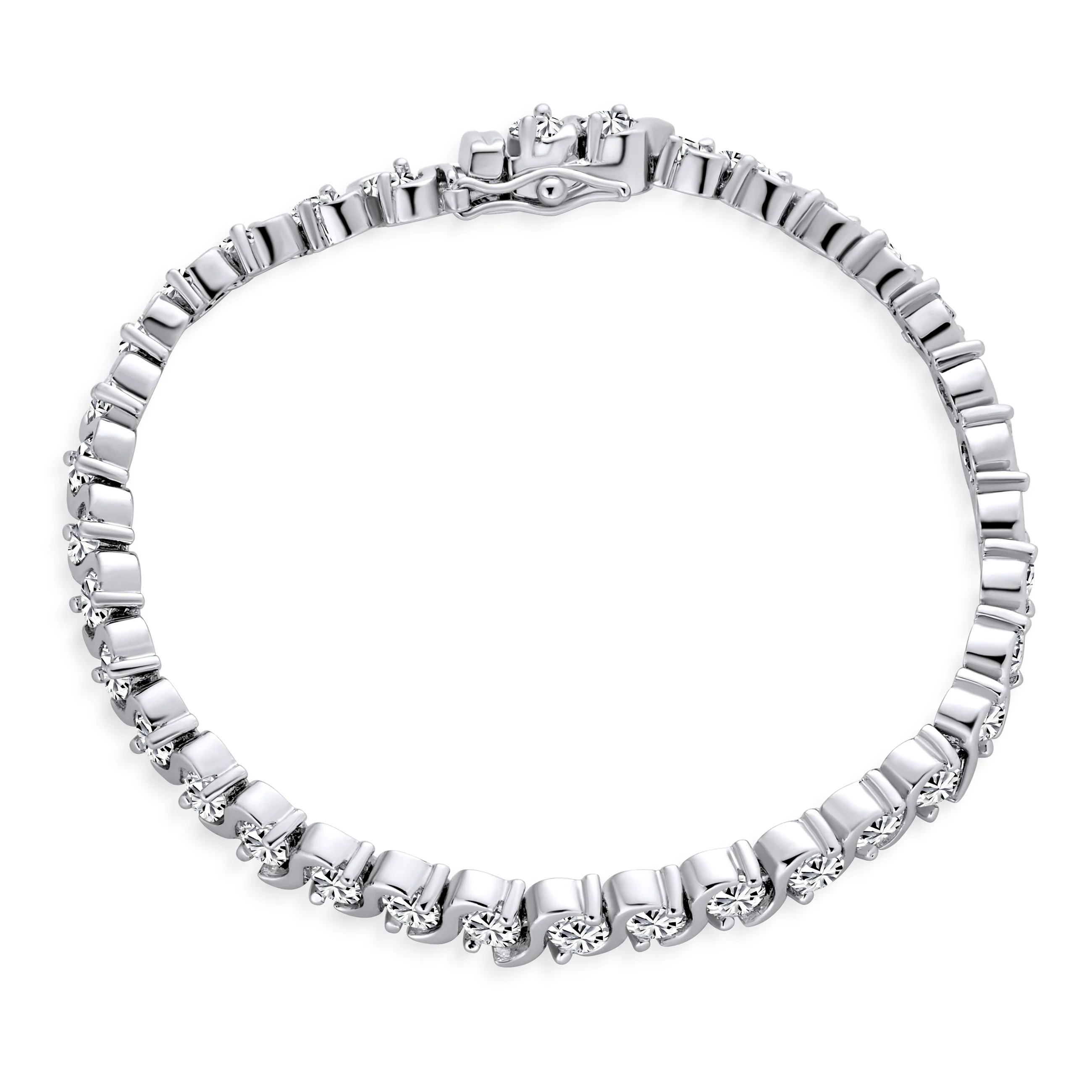 Fancy 20CTW CZ Cubic Zirconia Wave S-Link Swirl Tennis Bracelet, 7.25 Inch Silver Plated - Image 2