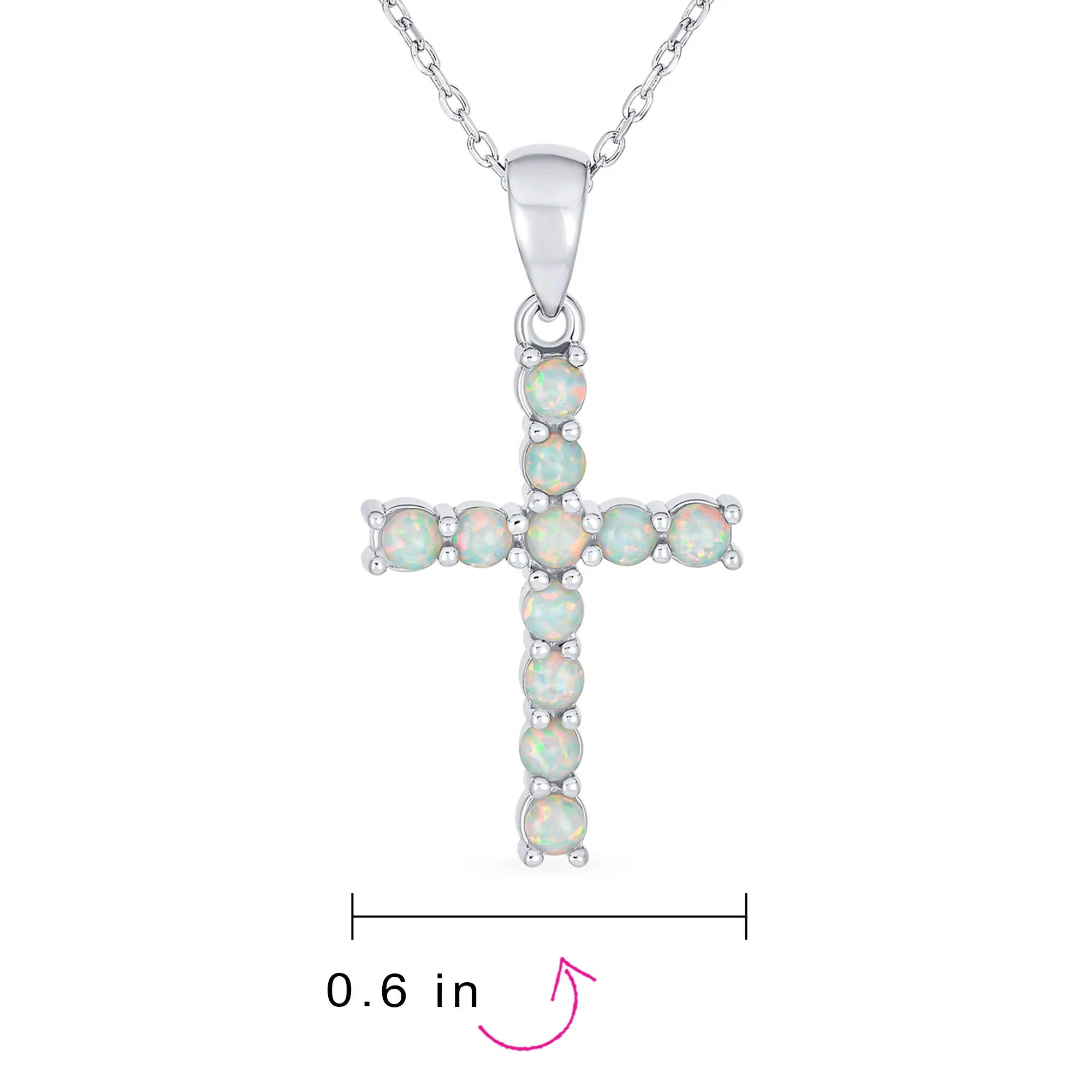 Traditional Bridal Necklace White Opal Cross Pendant Silver October Birthstone - Image 4