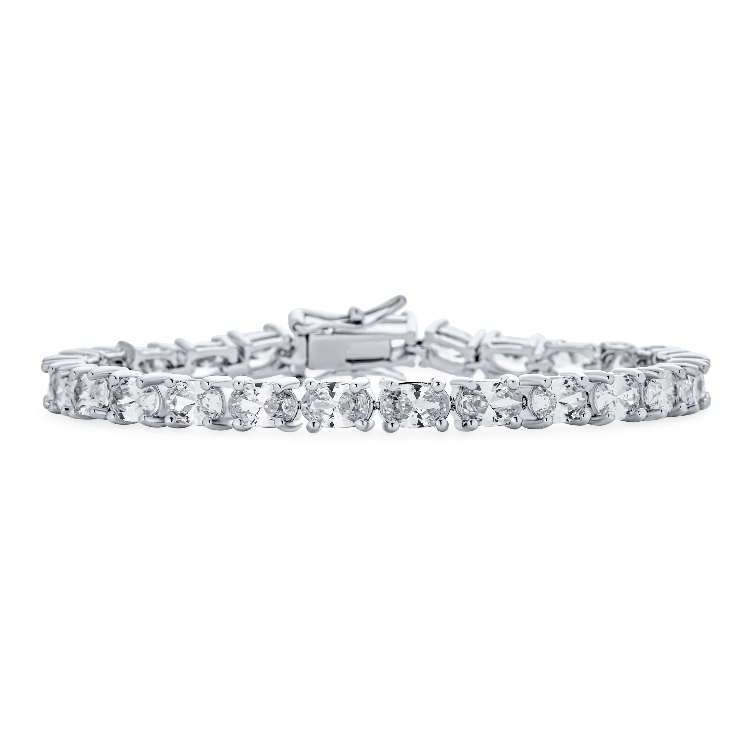 Bridal 15CTW CZ Oval Solitaire Tennis Bracelet Silver Plated 7.5 Inch
