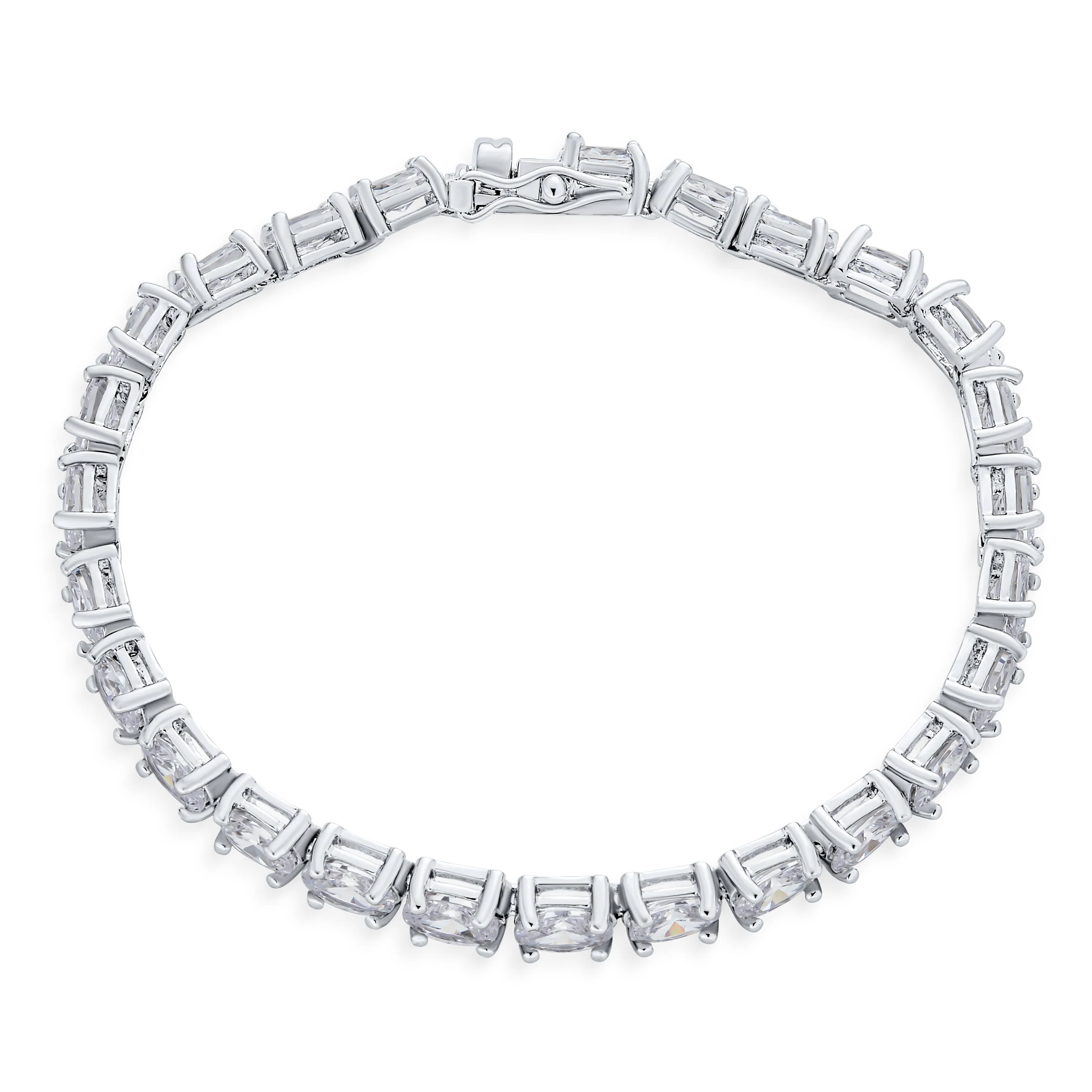 Bridal 15CTW CZ Oval Solitaire Tennis Bracelet Silver Plated 7.5 Inch - Image 2
