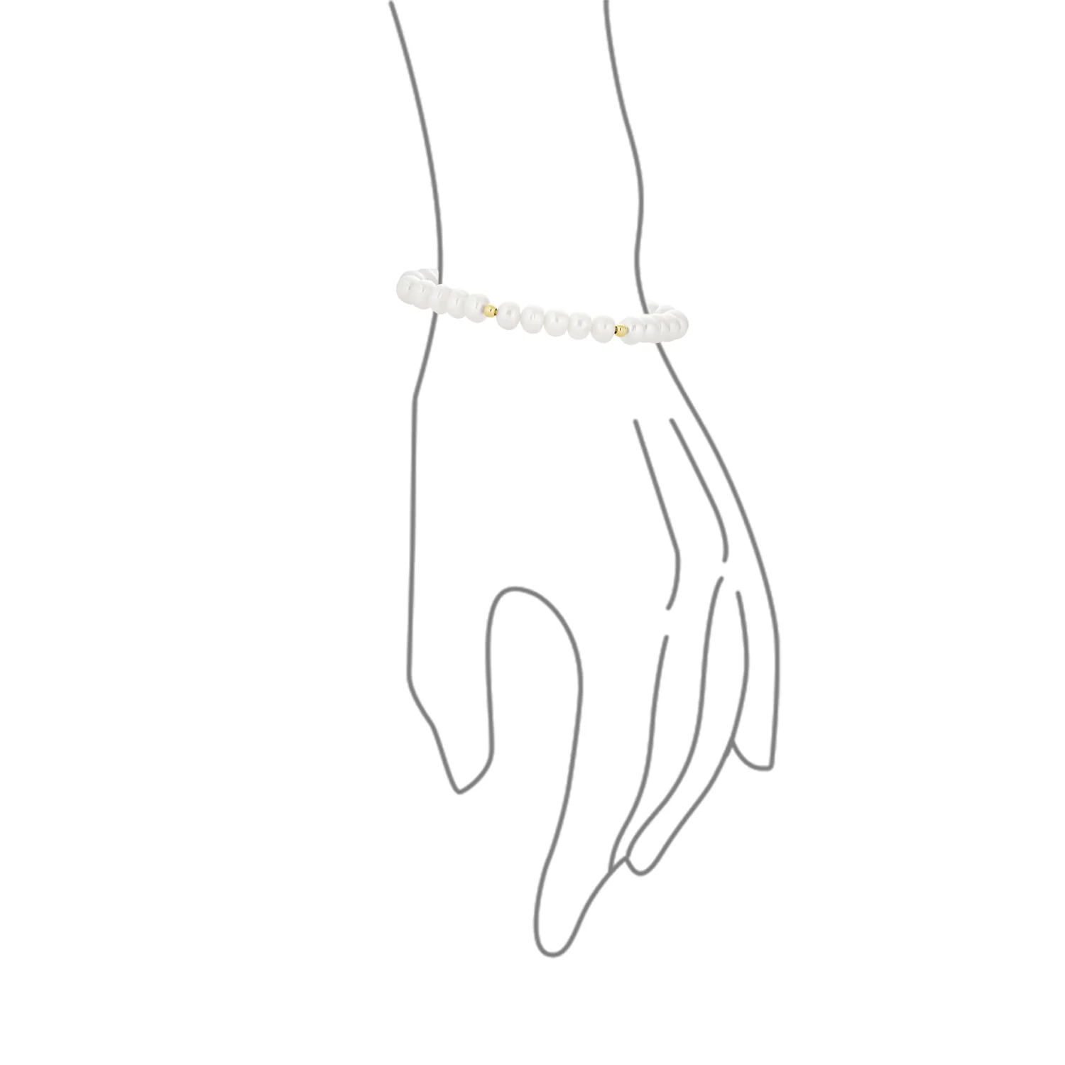 Traditional Bridal 5MM White Freshwater Pearl Strand Bracelet with Gold Beads 7" - Image 3