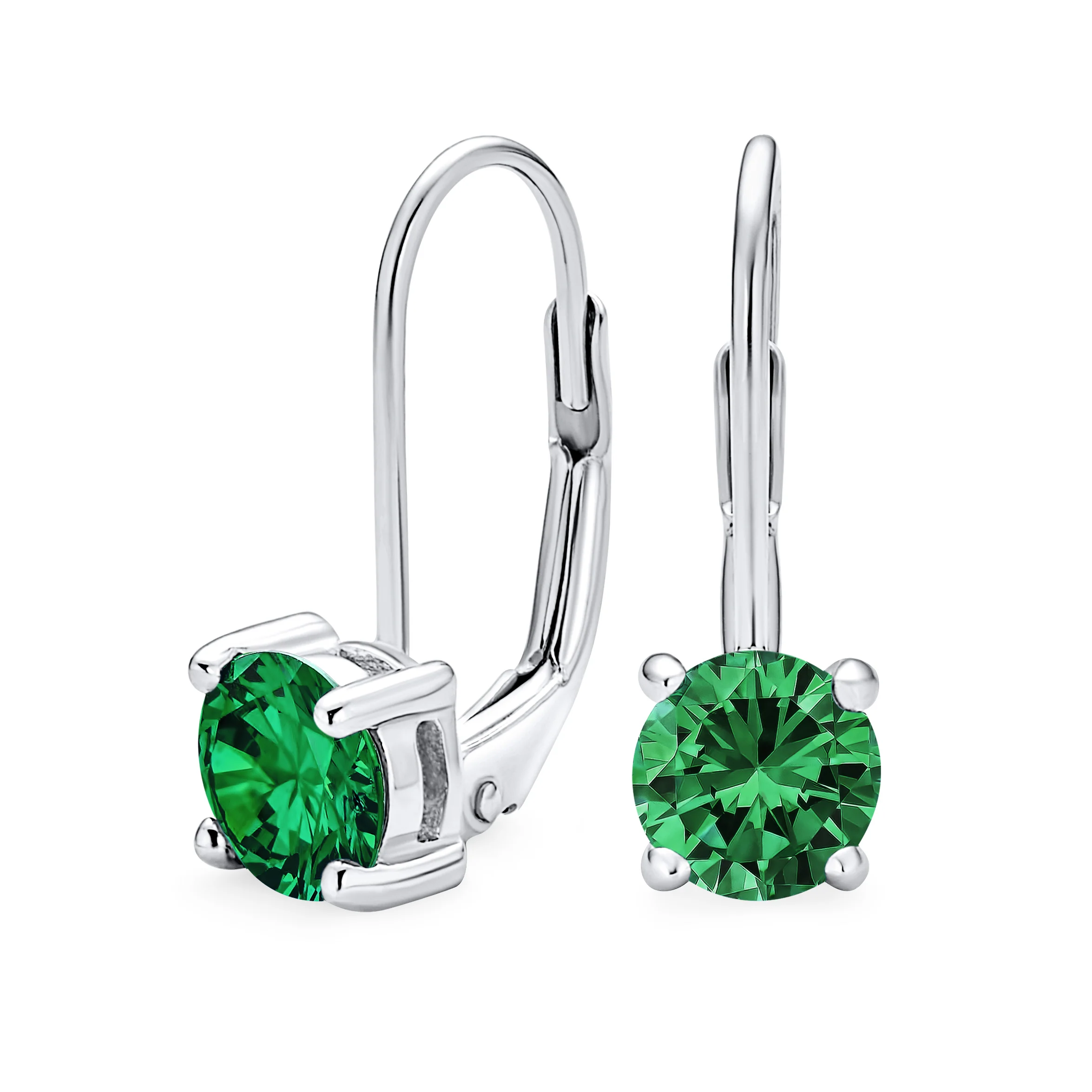 Classic Round 1CT CZ Solitaire Drop Stud Earrings .925 Sterling Silver Leverback - Image 2