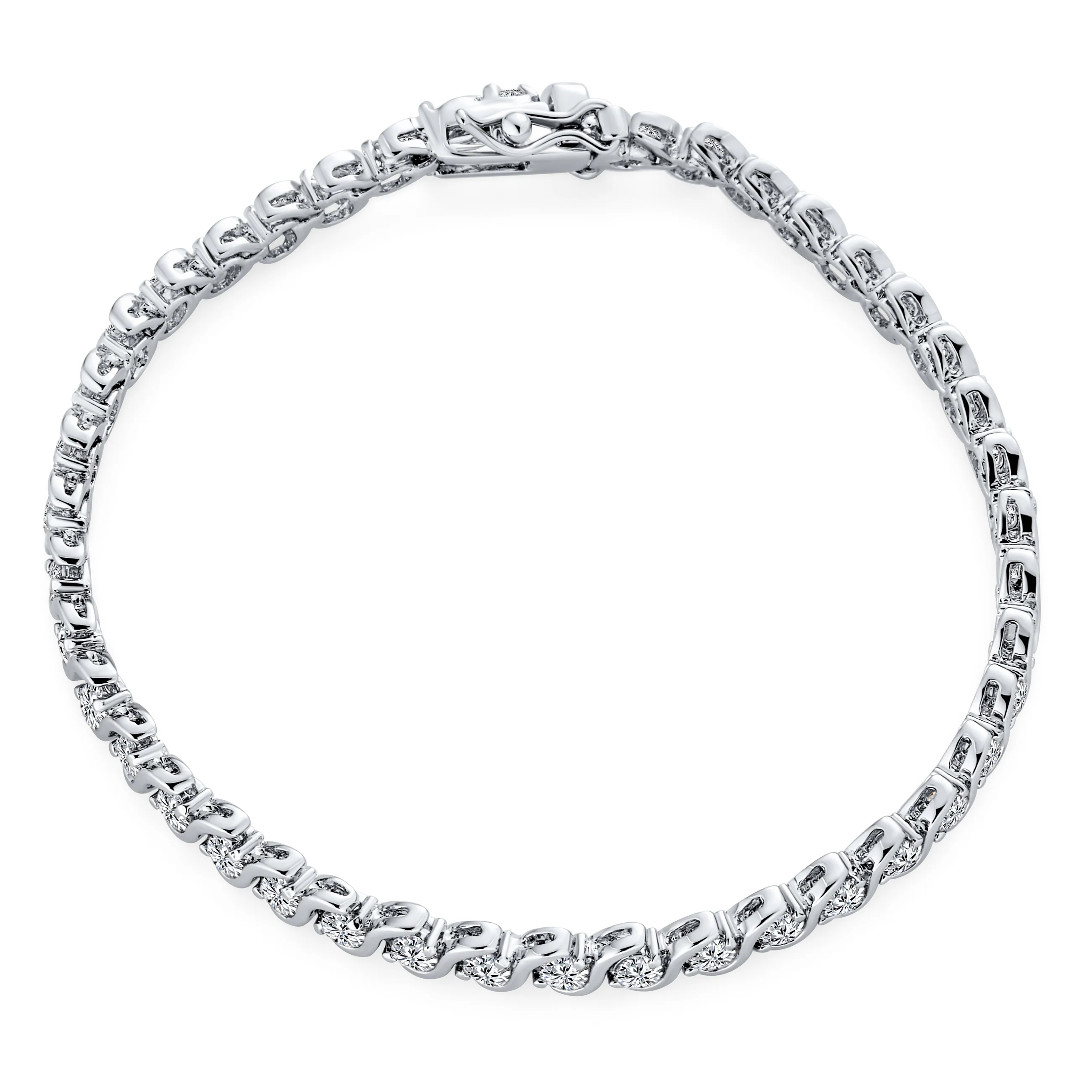 Fancy Cocktail CZ Cubic Zirconia Wave S-Link Swirl Tennis Bracelet 7-7.5 Inch Silver Plated - Image 2