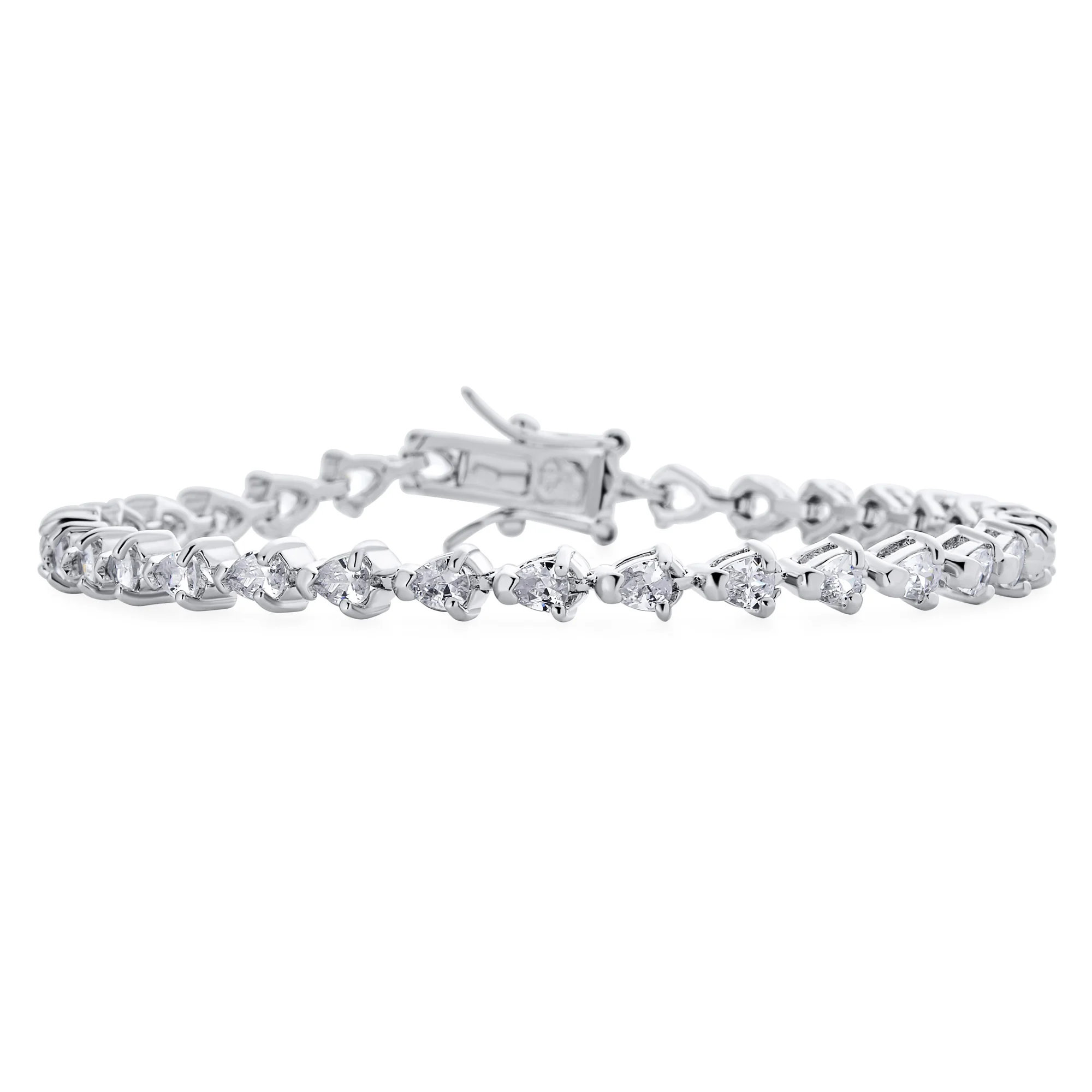 Delicate 12CTW CZ Pear Shape Teardrop Cubic Zirconia Tennis Bracelet Silver Plated 7.5 Inch