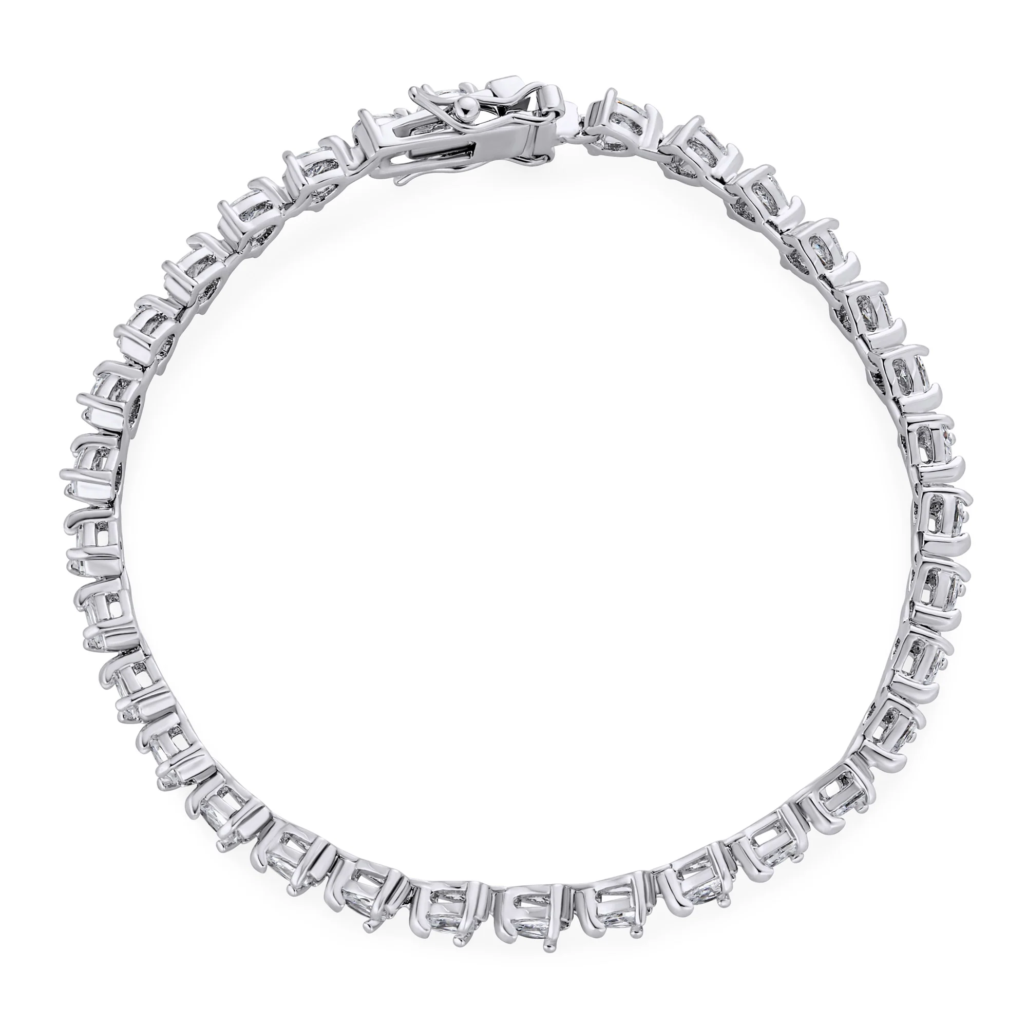 Delicate 12CTW CZ Pear Shape Teardrop Cubic Zirconia Tennis Bracelet Silver Plated 7.5 Inch - Image 2