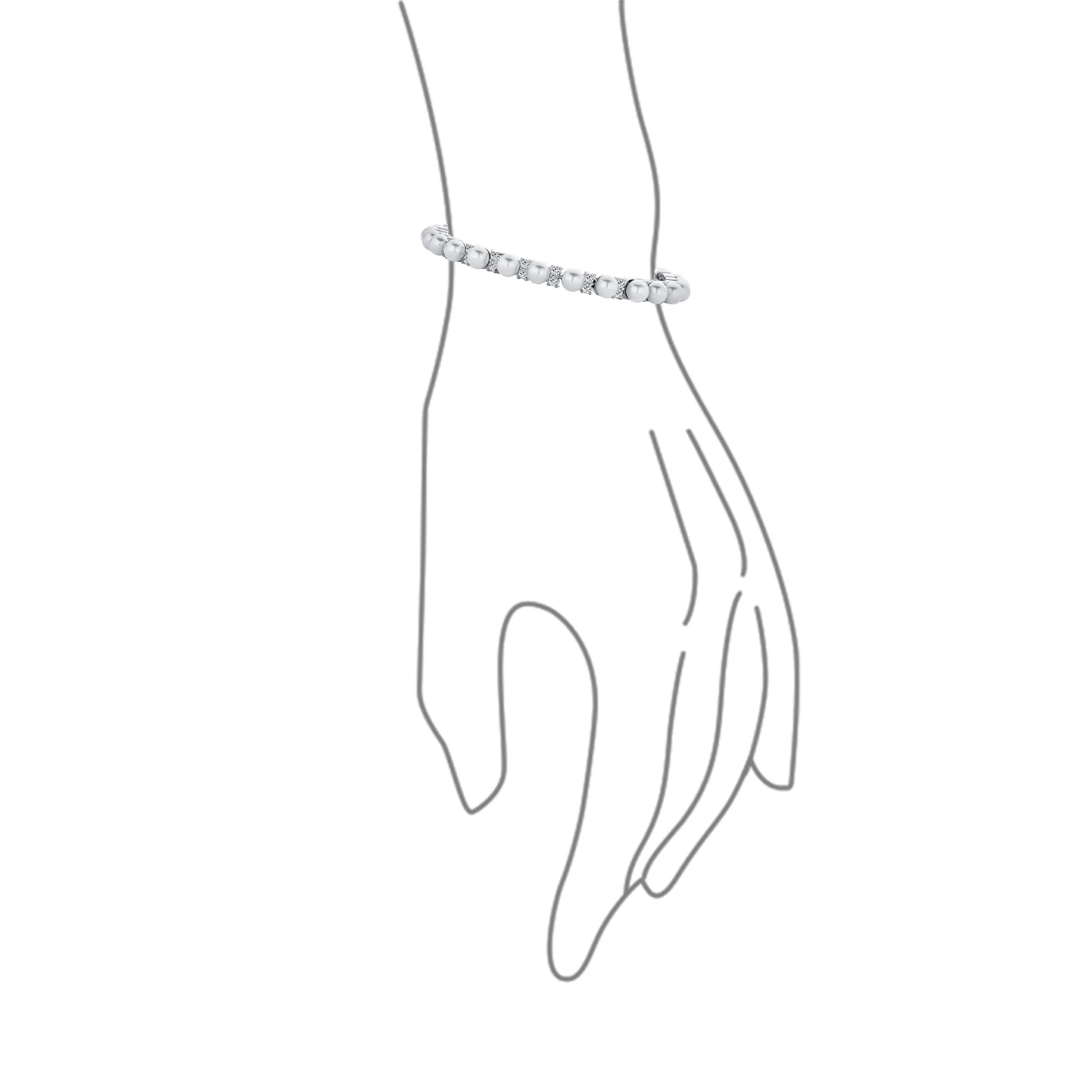 Traditional Bridal CZ Accent Pearl Strand Bracelet Silver Plated 7.25 Inch - Image 3