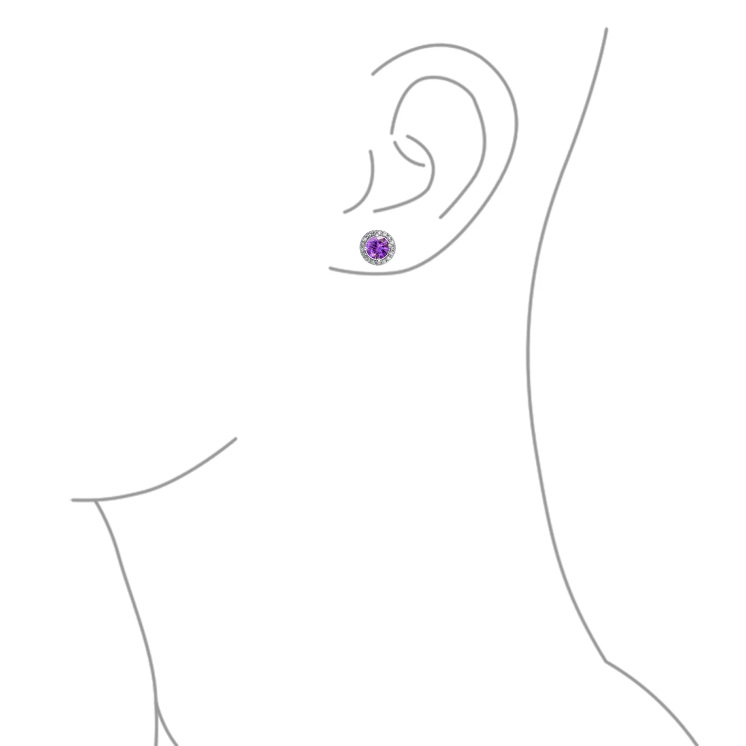 Round Solitaire Halo Purple CZ Stud Earrings.925 Sterling Silver 8MM - Image 11