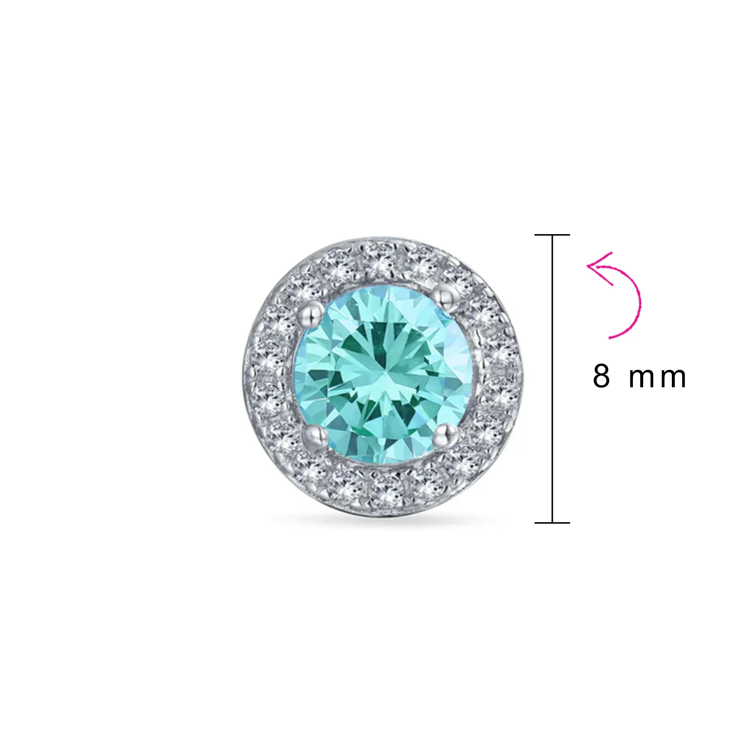 Round Solitaire Halo Purple CZ Stud Earrings.925 Sterling Silver 8MM - Image 13