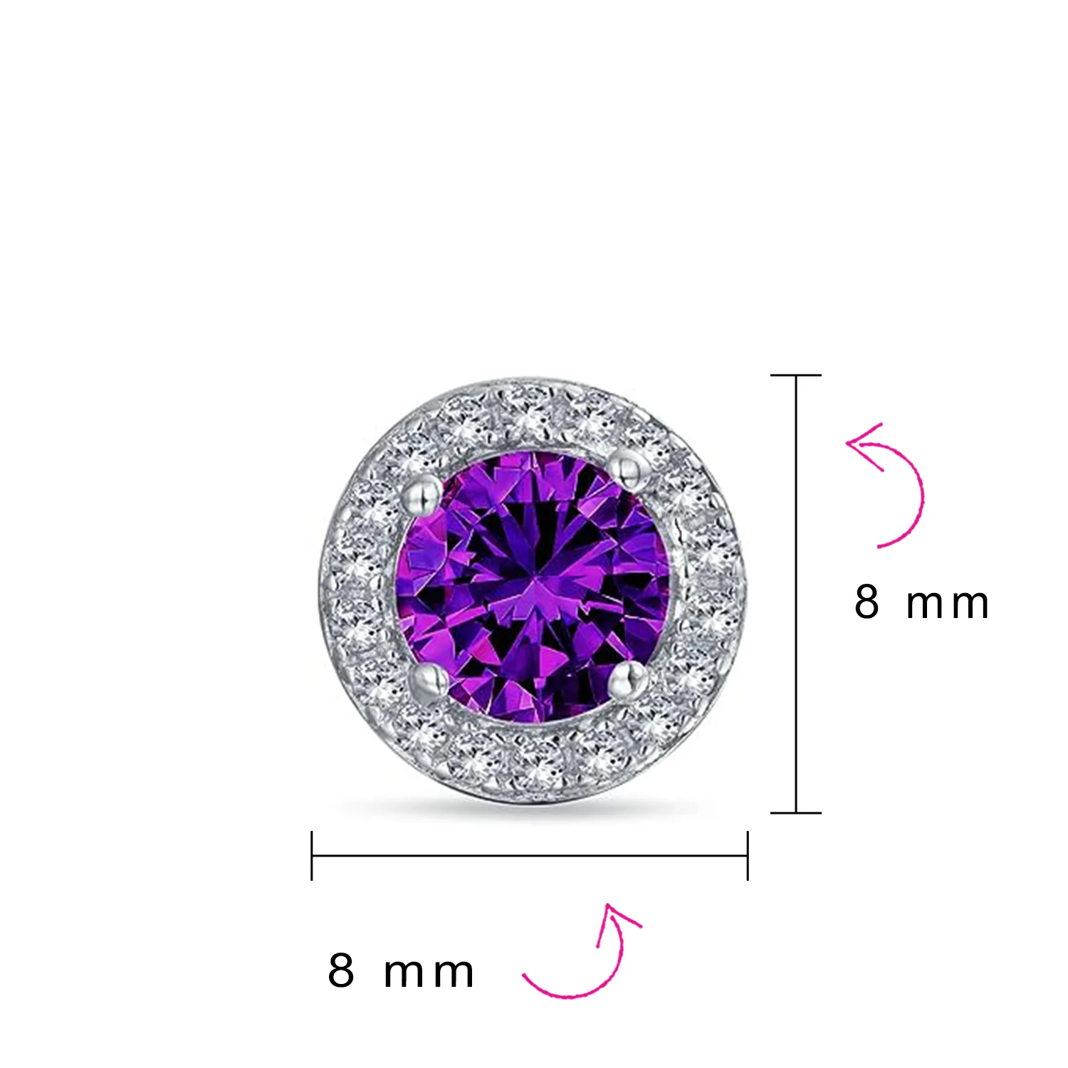 Round Solitaire Halo Purple CZ Stud Earrings.925 Sterling Silver 8MM - Image 15