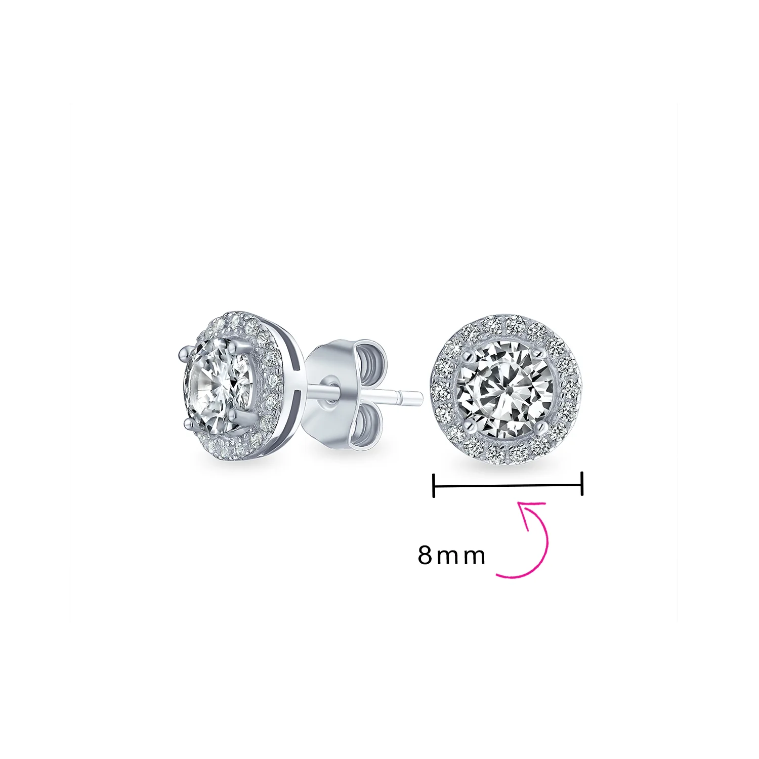 Round Solitaire Halo Purple CZ Stud Earrings.925 Sterling Silver 8MM - Image 16