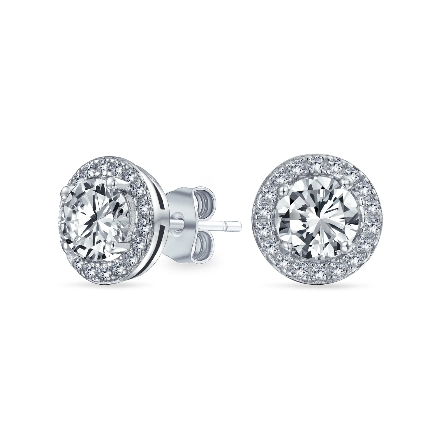 Round Solitaire Halo Purple CZ Stud Earrings.925 Sterling Silver 8MM - Image 4
