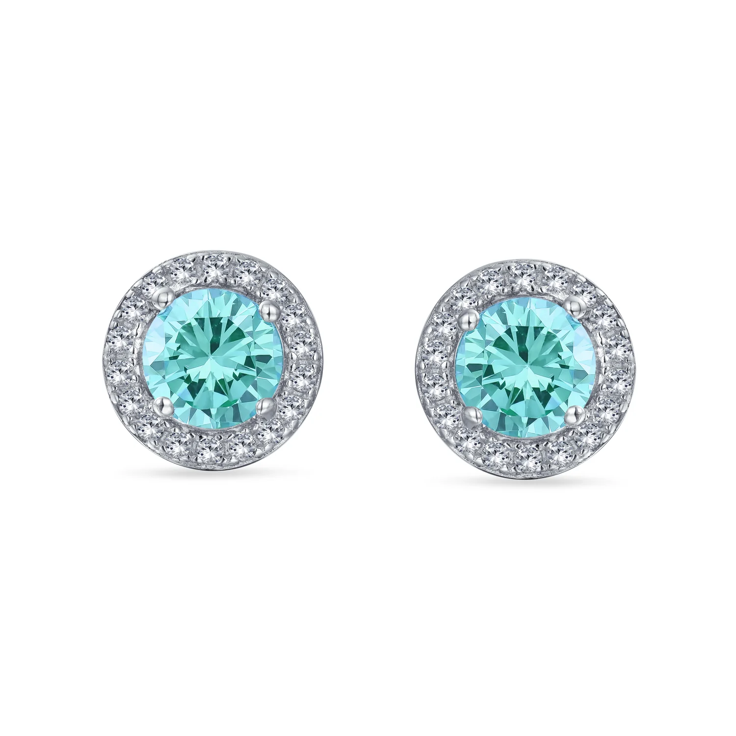 Round Solitaire Halo Purple CZ Stud Earrings.925 Sterling Silver 8MM - Image 5