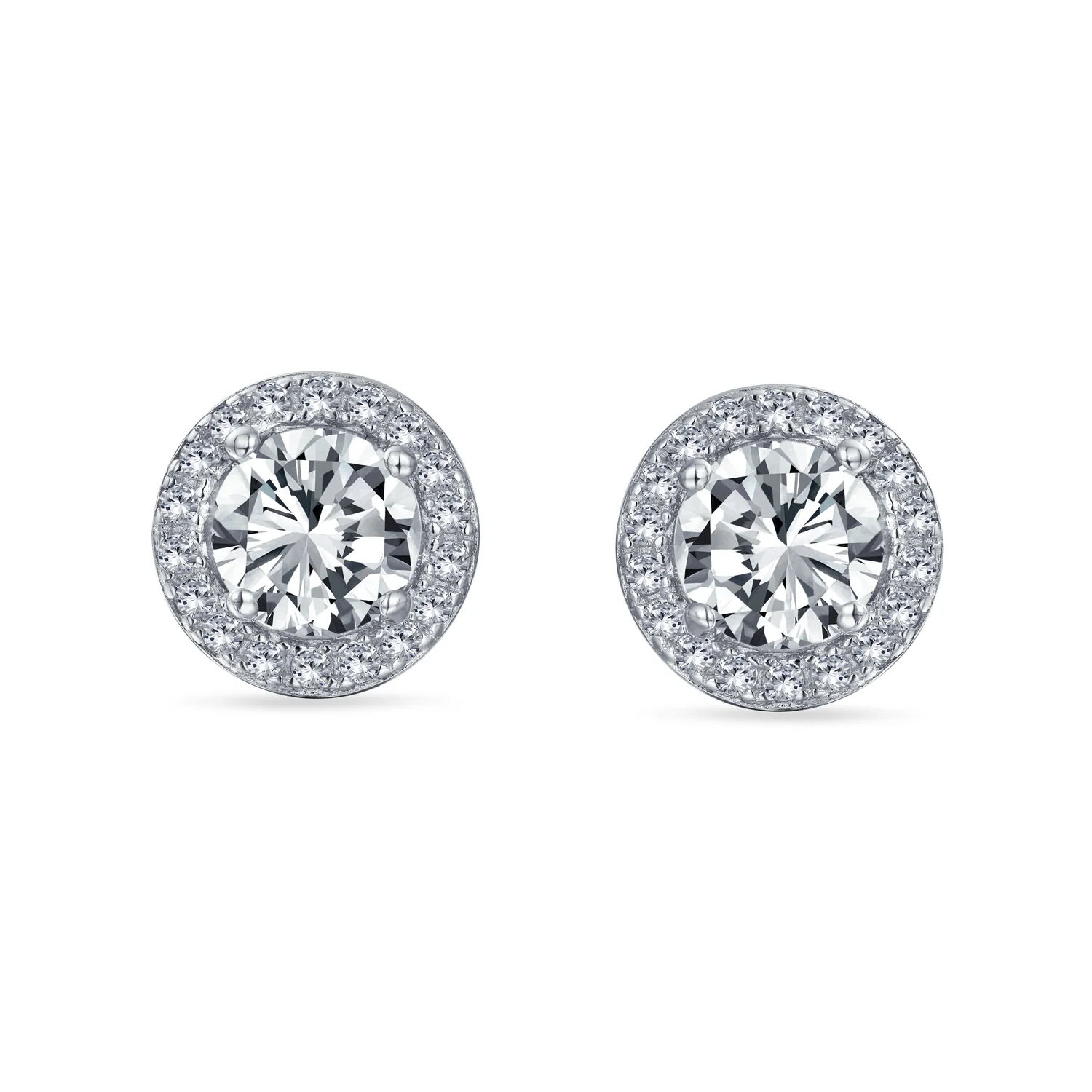 Round Solitaire Halo Purple CZ Stud Earrings.925 Sterling Silver 8MM - Image 8
