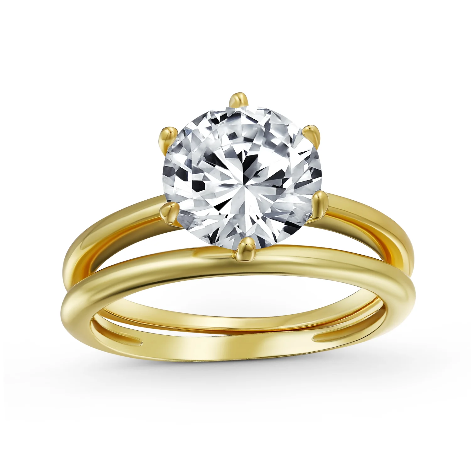 Traditional CZ Cubic Zirconia 3CT Solitaire 6 Prong Engagement Ring Set & Band .925 Sterling Silver