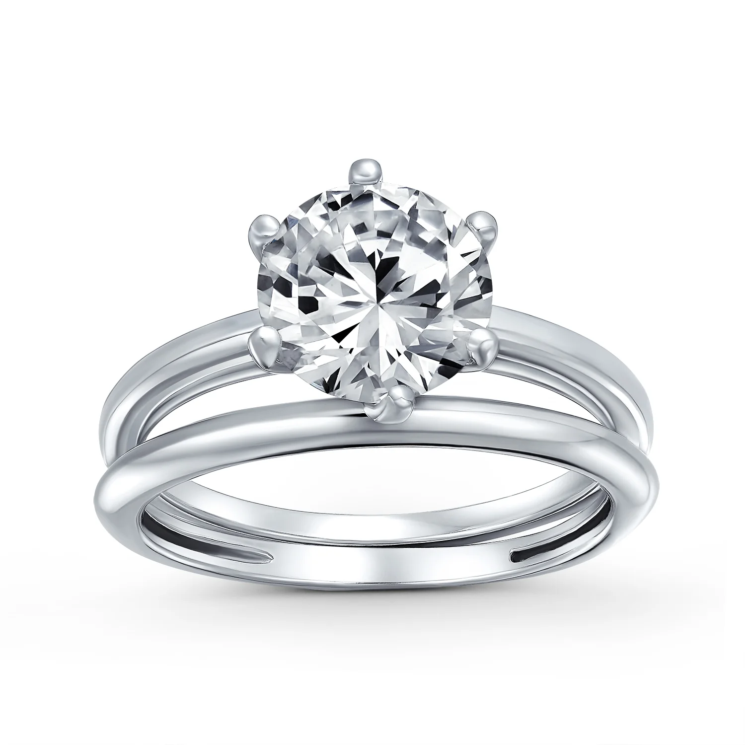 Traditional CZ Cubic Zirconia 3CT Solitaire 6 Prong Engagement Ring Set & Band .925 Sterling Silver - Image 2