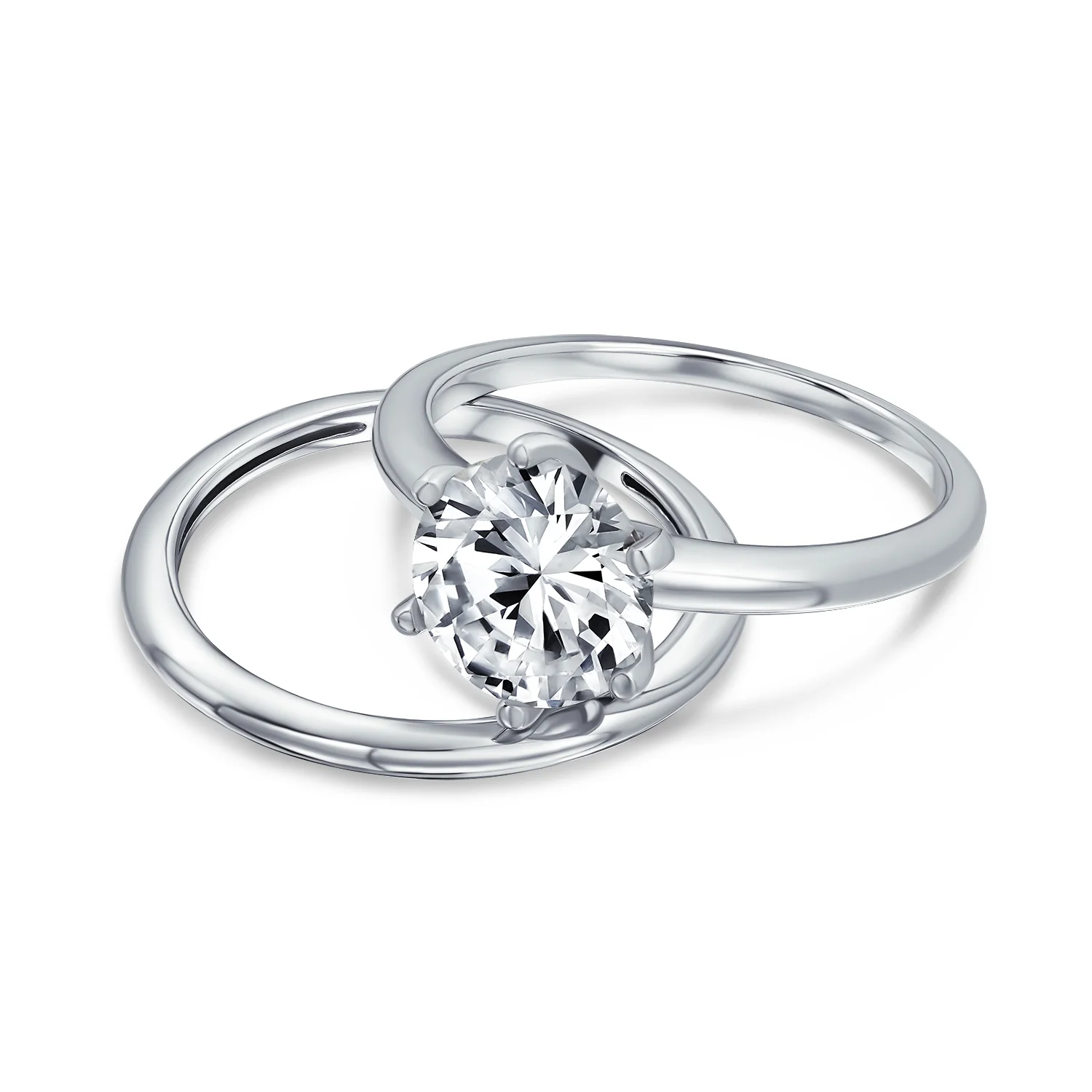 Traditional CZ Cubic Zirconia 3CT Solitaire 6 Prong Engagement Ring Set & Band .925 Sterling Silver - Image 4