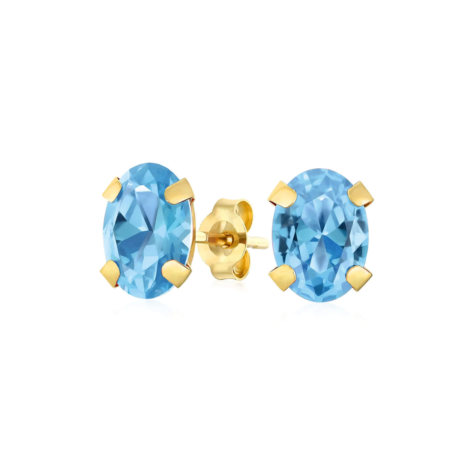 Classic 1.6Ct Oval Gemstone Blue Topaz Stud Earrings 14K Yellow Gold