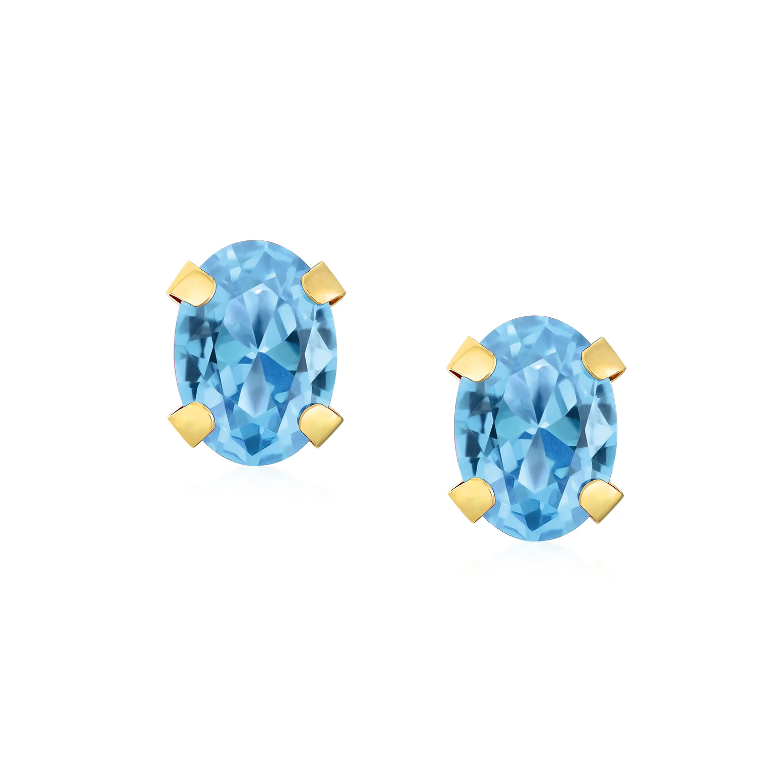 Classic 1.6Ct Oval Gemstone Blue Topaz Stud Earrings 14K Yellow Gold - Image 2