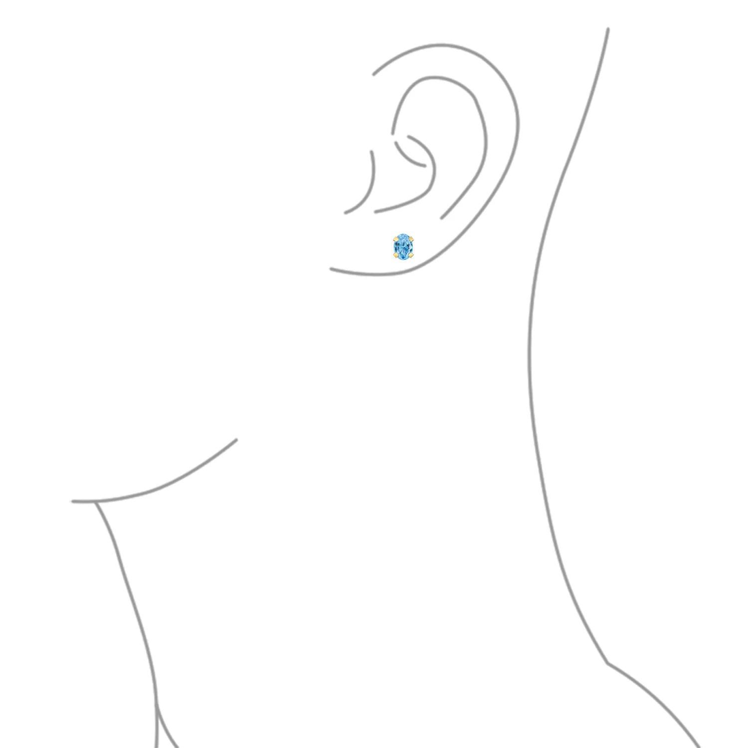 Classic 1.6Ct Oval Gemstone Blue Topaz Stud Earrings 14K Yellow Gold - Image 3