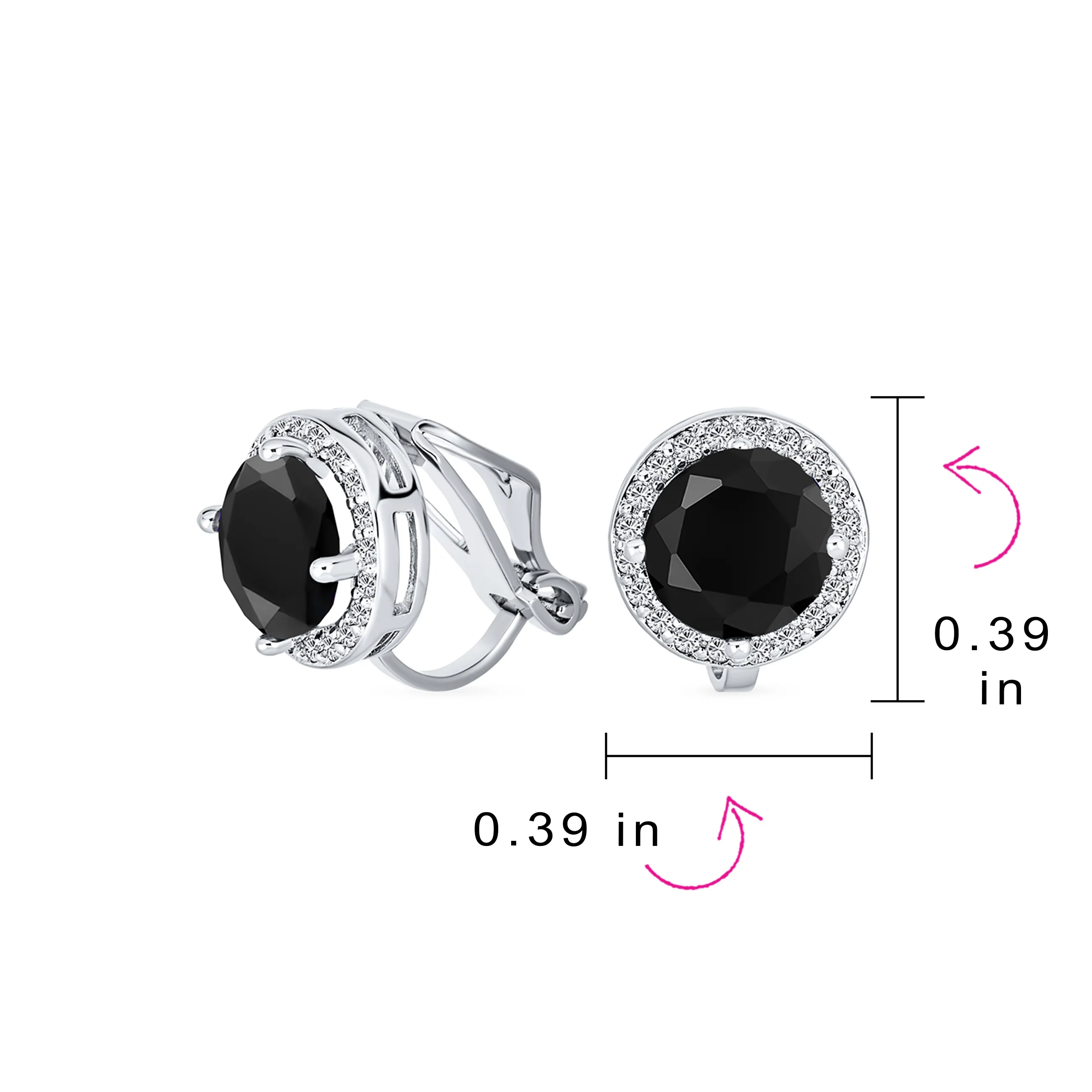 Traditional 2CT Round Black CZ Halo Clip-On Earrings Silver Plated 7MM - Image 13