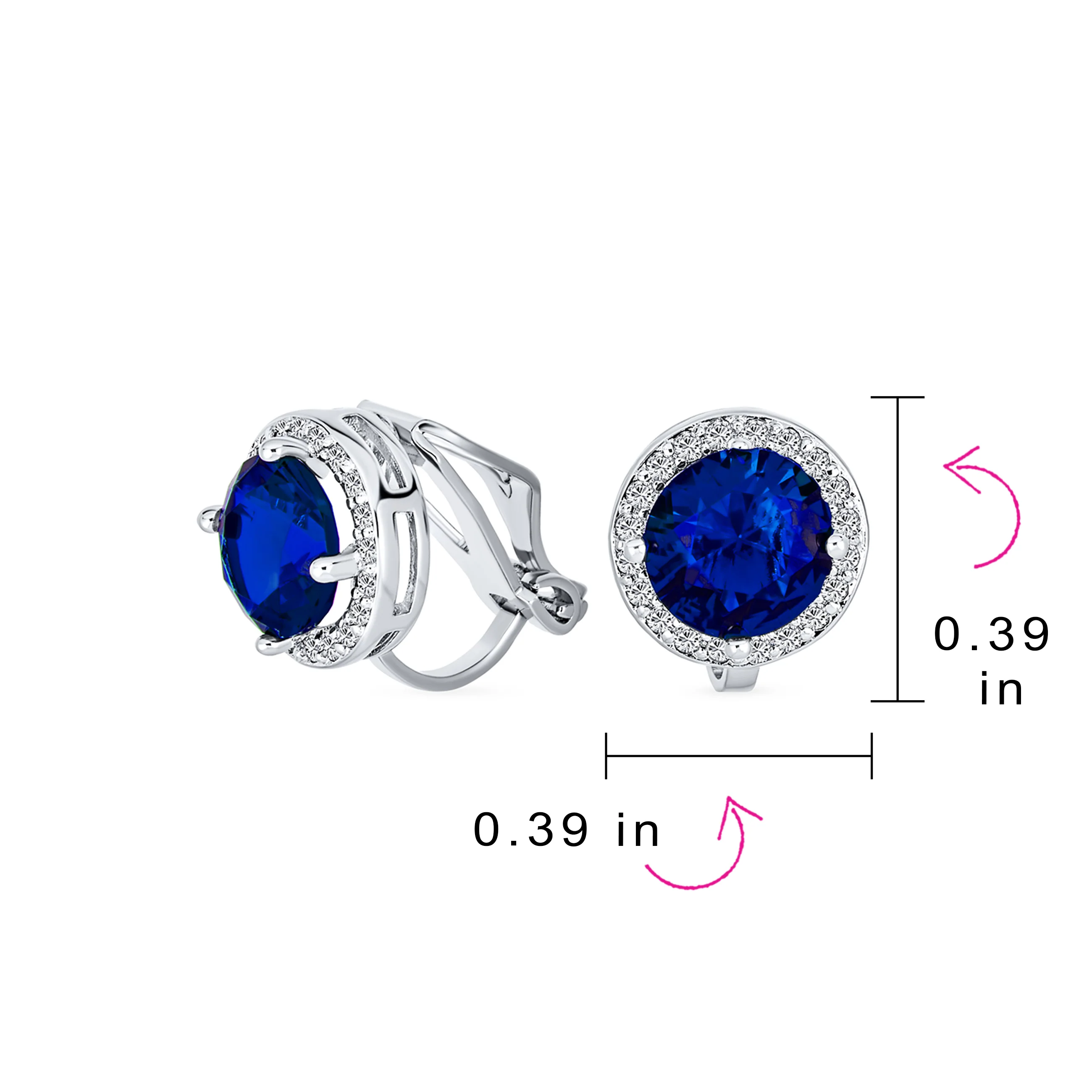 Traditional 2CT Round Black CZ Halo Clip-On Earrings Silver Plated 7MM - Image 14