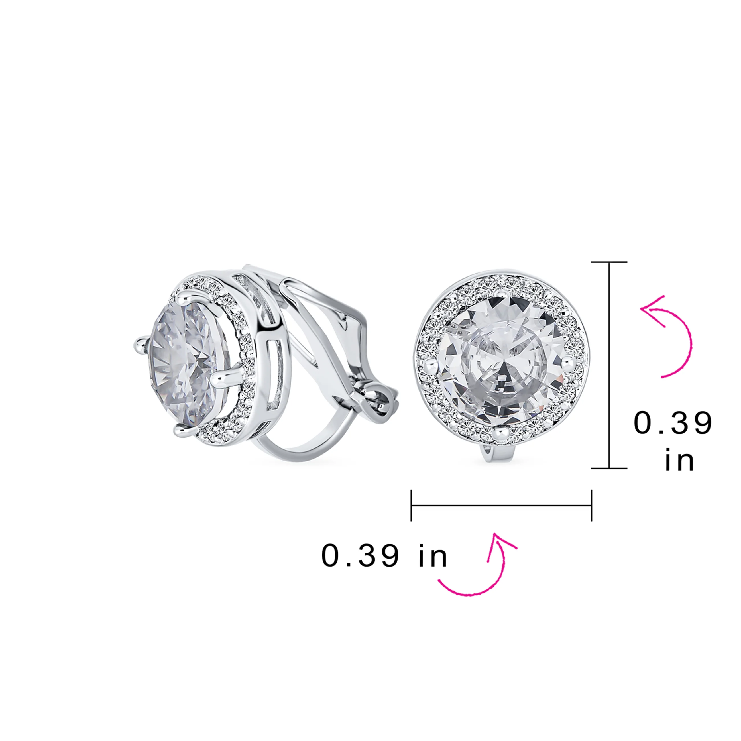Traditional 2CT Round Black CZ Halo Clip-On Earrings Silver Plated 7MM - Image 16